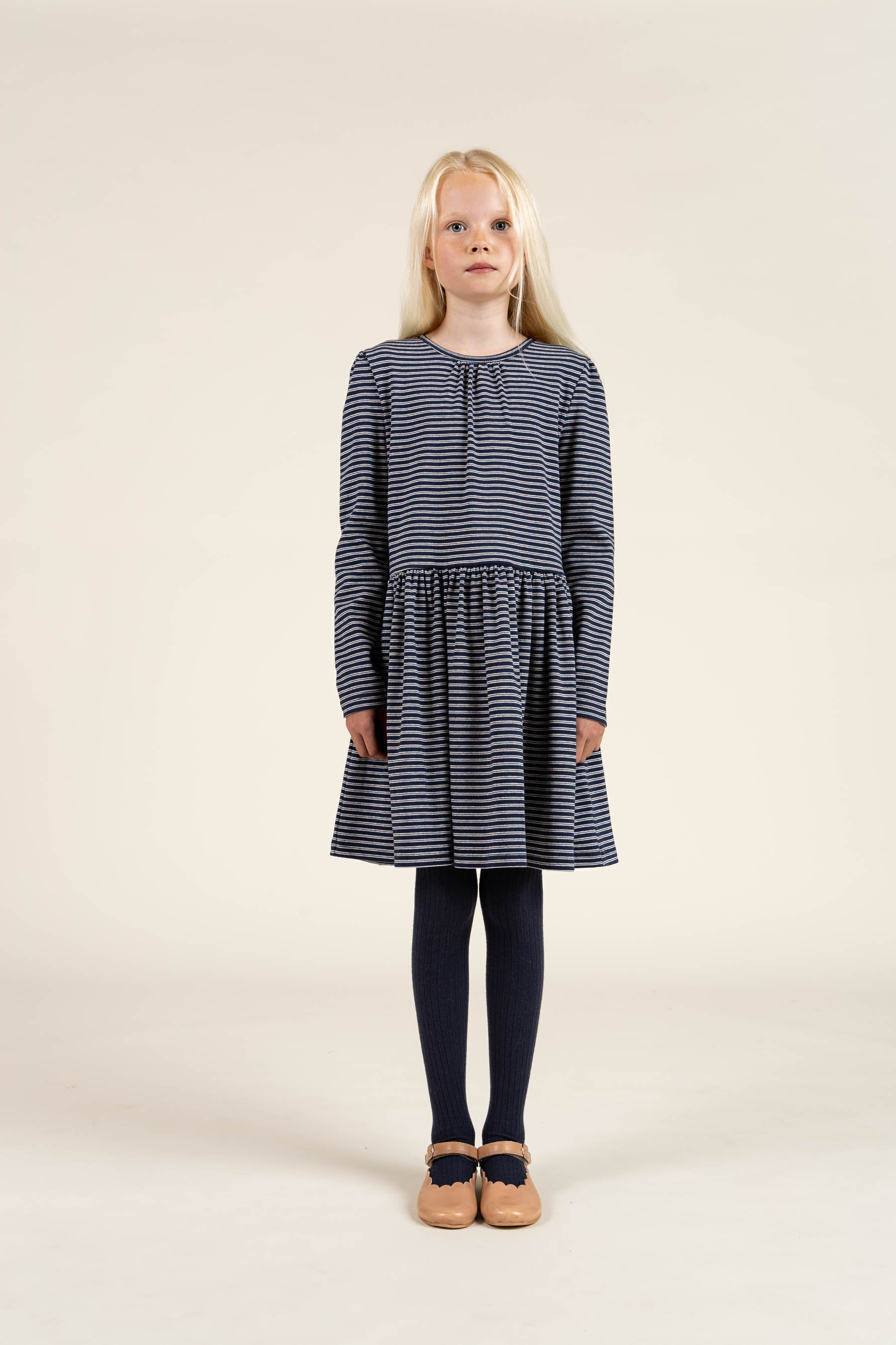 Stribet Jersey Kjole - Tween - Navy Stripe | 100653 Elise
