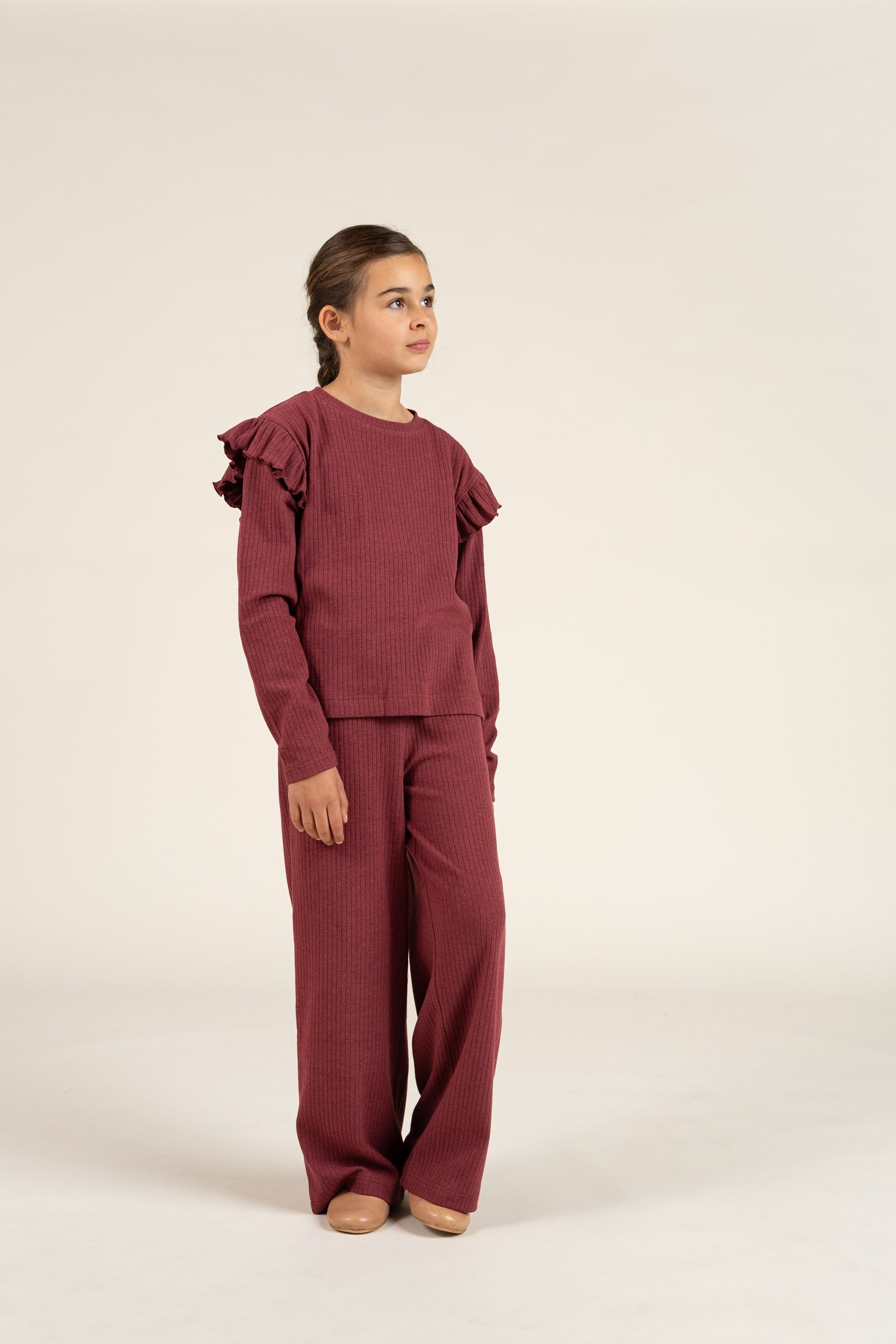 Bluse med bløde ribkanter - Tween - Burgundy Melange | 100696 Alana
