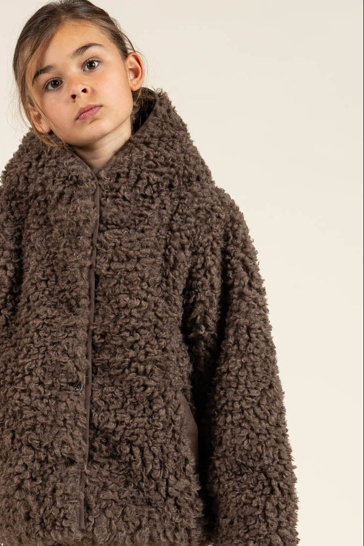 Imiteret Pelsjakke med hætte - Tween - Chocolate | 100549 Ellie