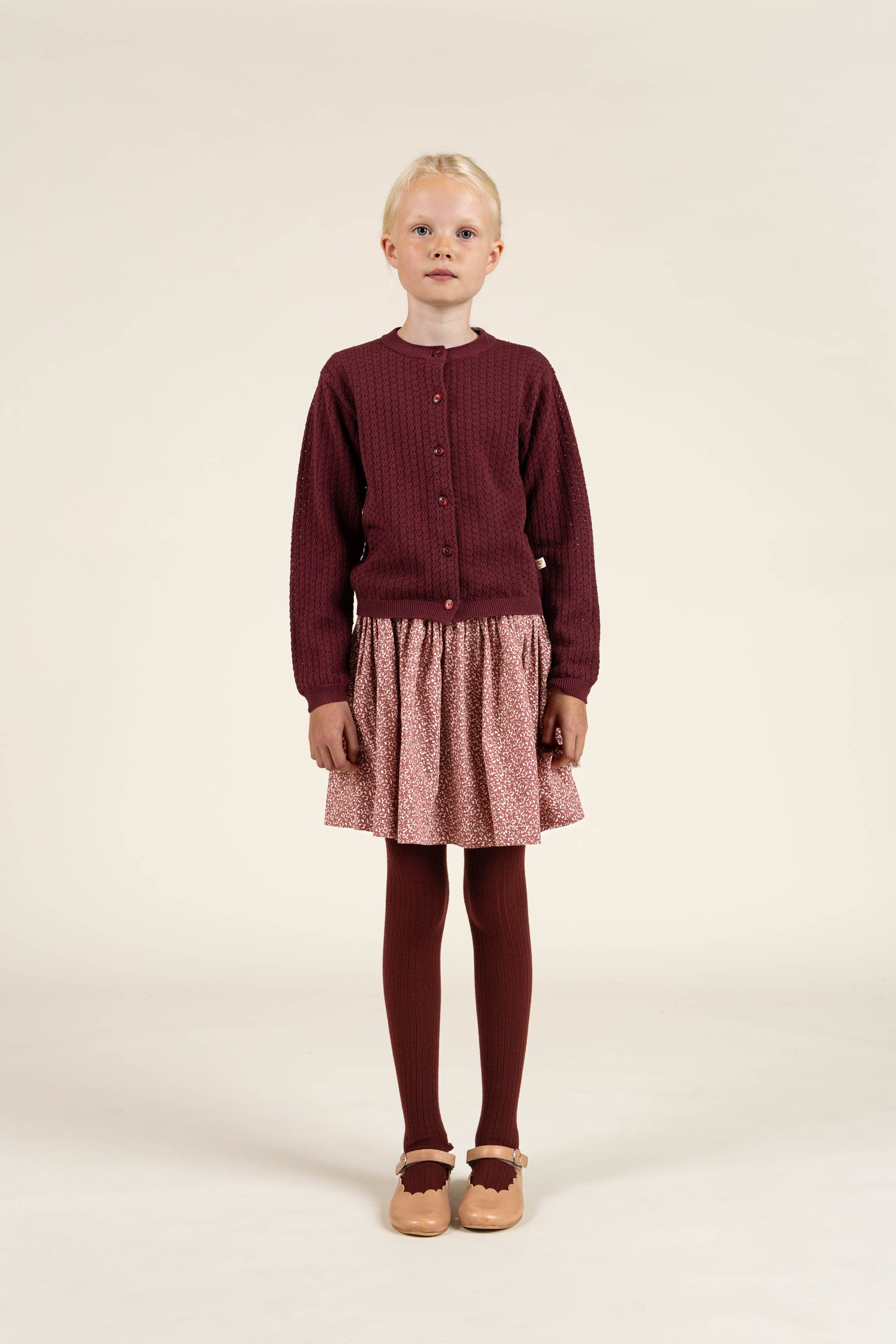 Bomulds Cardigan i pointelle strik - Tween - Burgundy | 100686 Esme