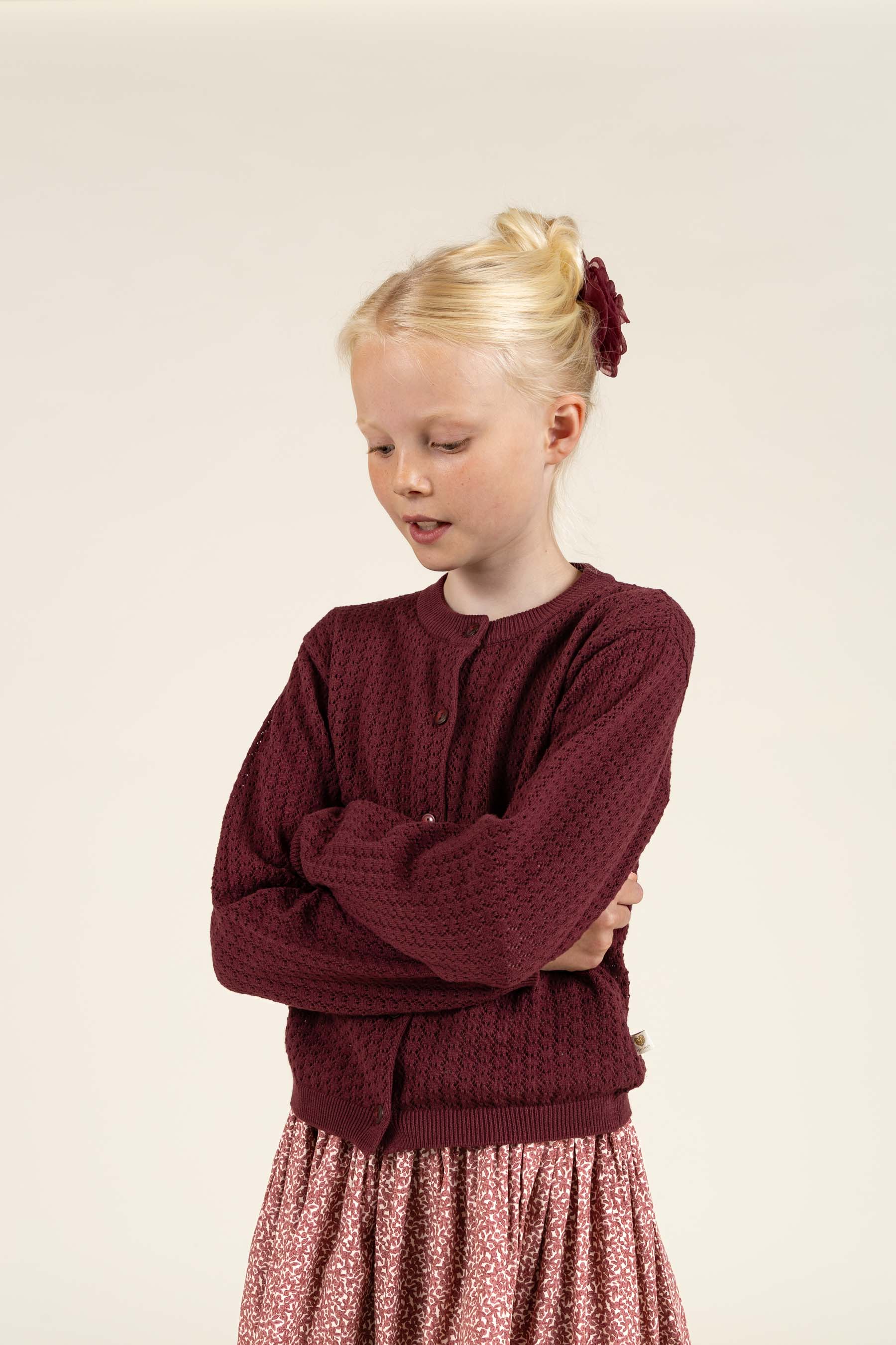 Bomulds Cardigan i pointelle strik - Tween - Burgundy | 100686 Esme