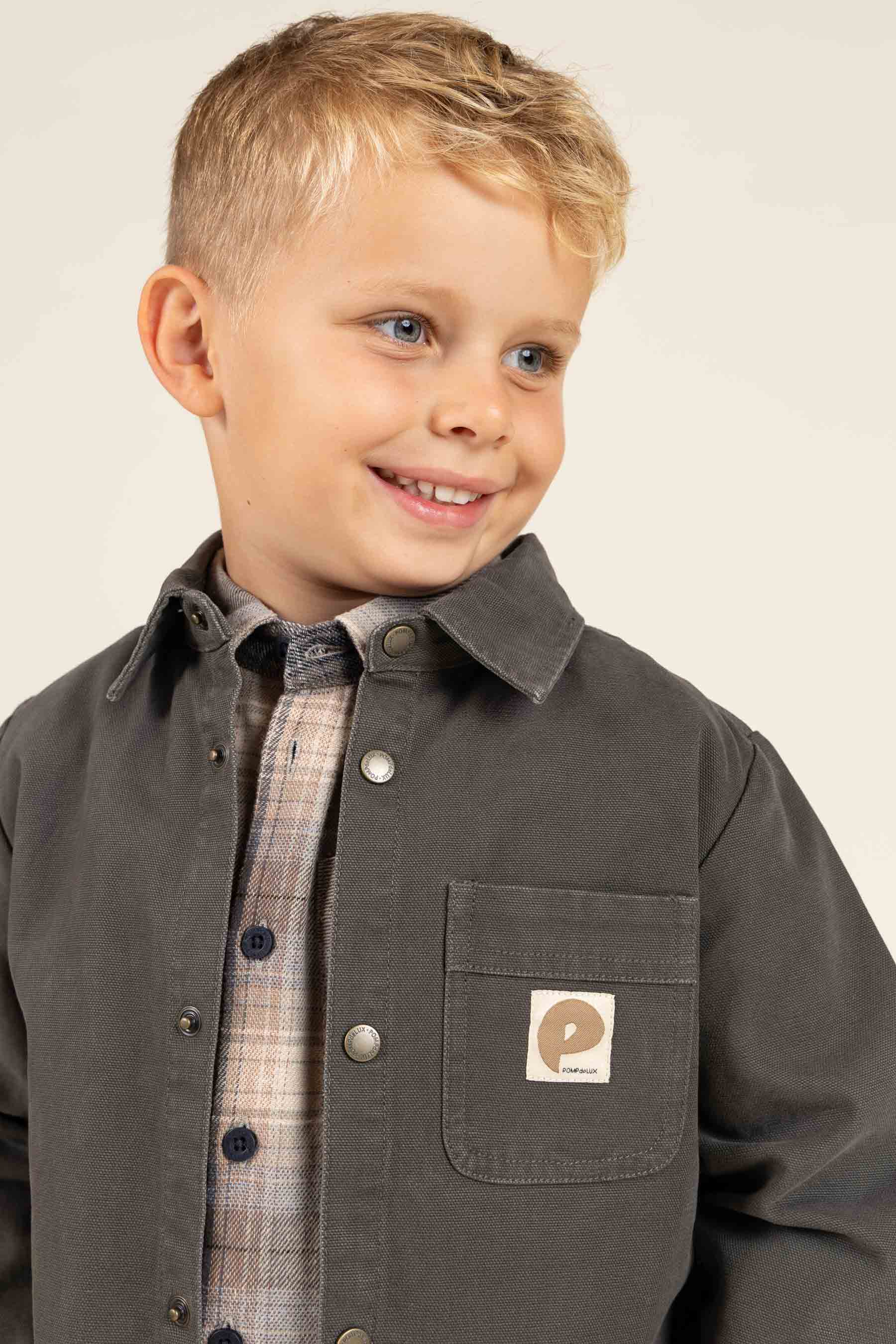 Ternet flannelskjorte med rib manchet - Kids - Brown Navy Check | 100529 Henry