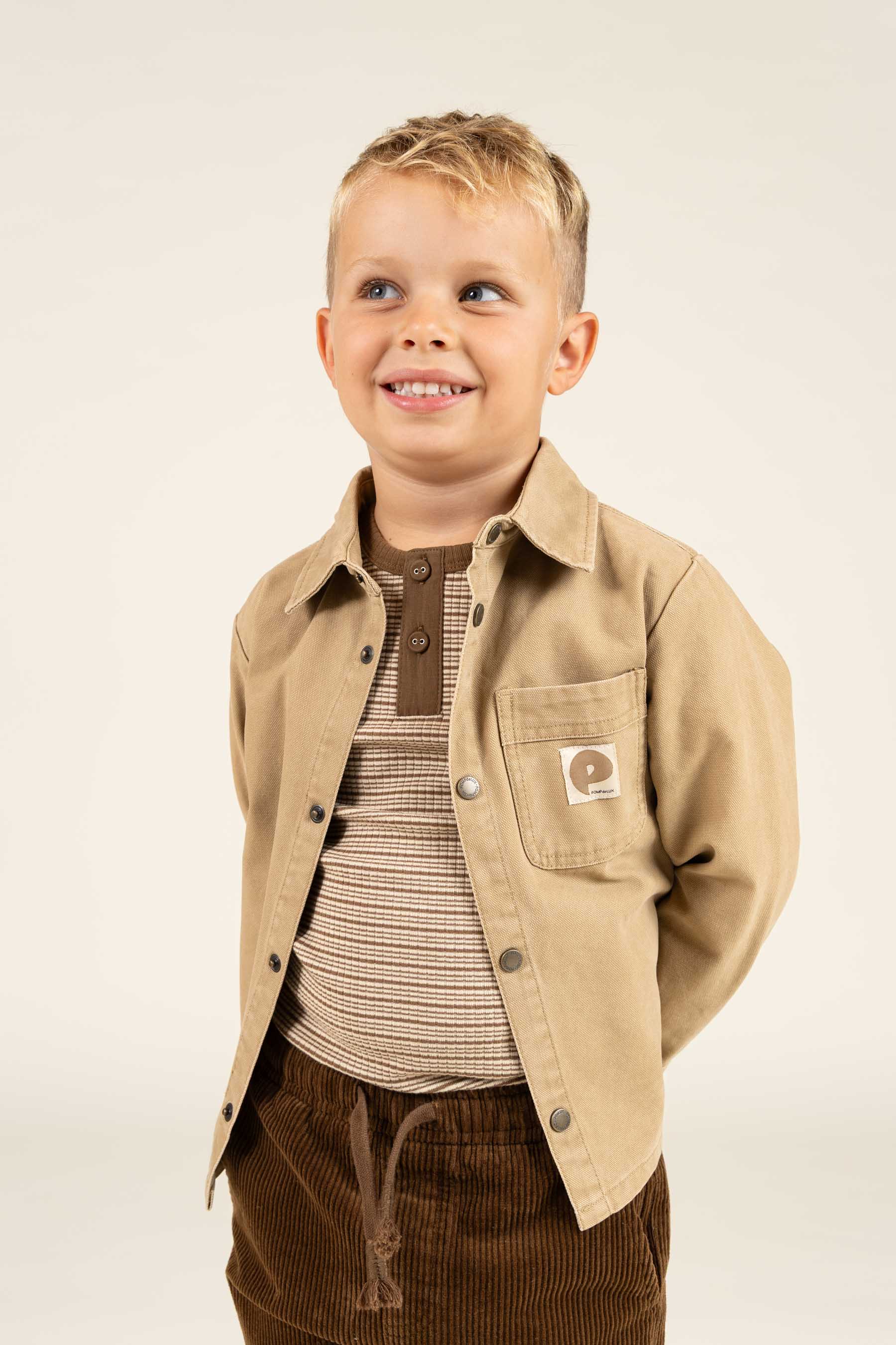 Langærmet T-shirt i Bomuldsrib - Kids - Coffee Stripe | 100564 Manson