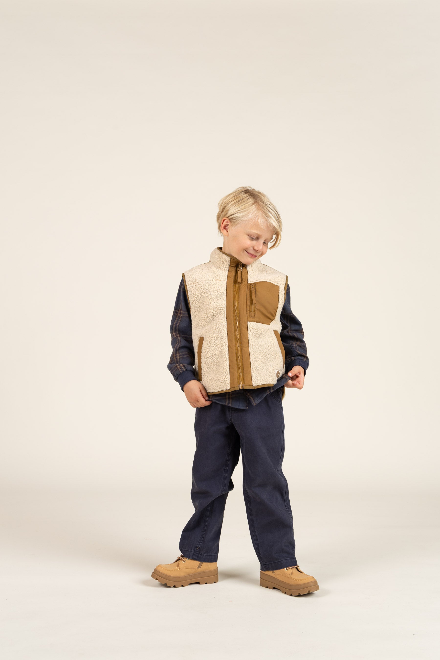 Ternet flannelskjorte med rib manchet - Kids - Navy Check | 100530 Henry
