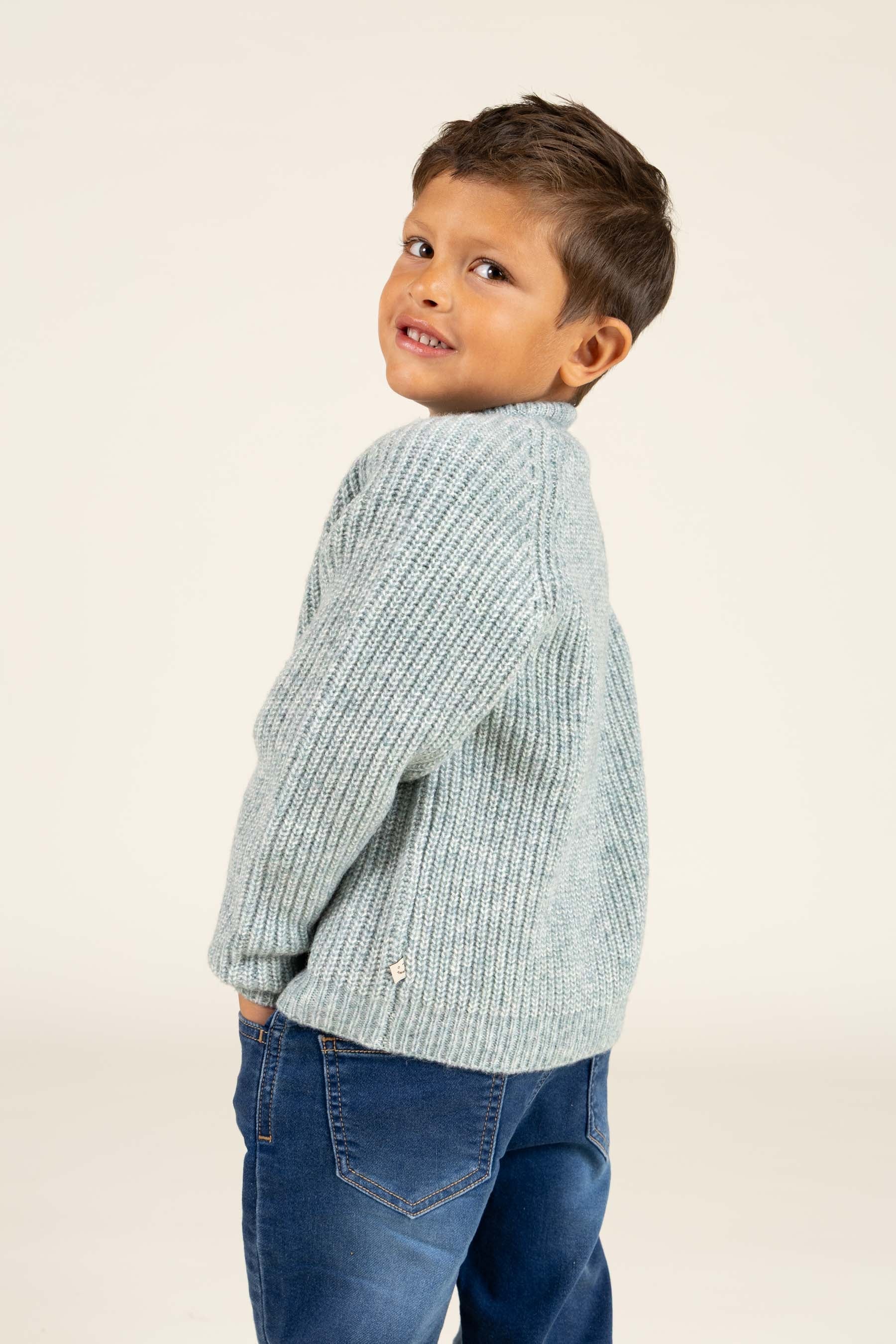 Cardigan i Uldmix - Kids - Green Melange | 100747 Cork