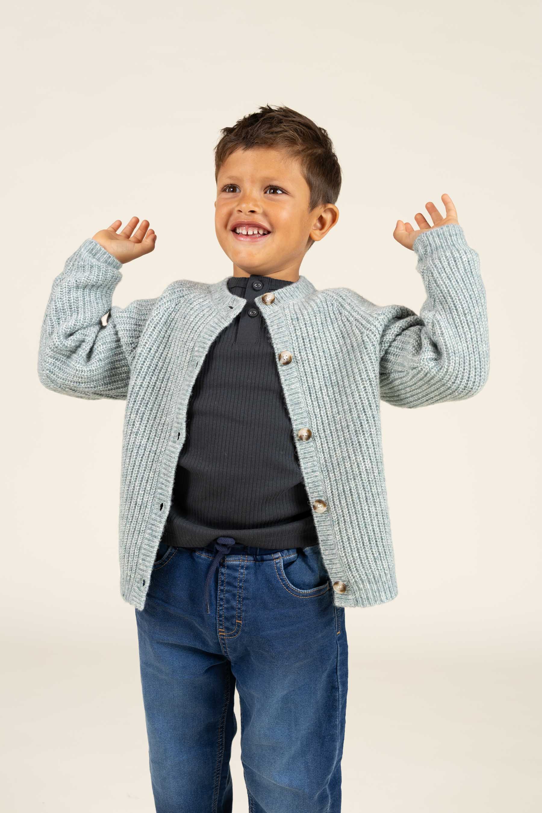 Cardigan i Uldmix - Kids - Green Melange | 100747 Cork