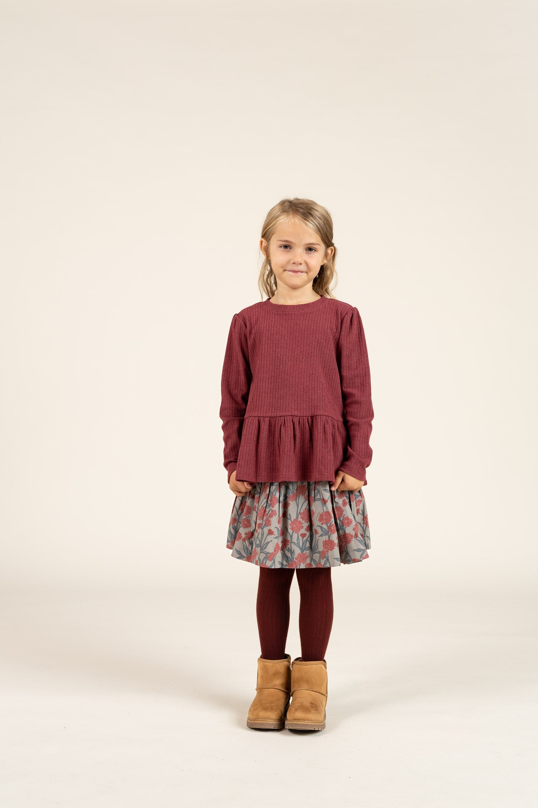 Blød Ribbluse med Peplum - Kids - Burgundy Melange | 100700 Alana