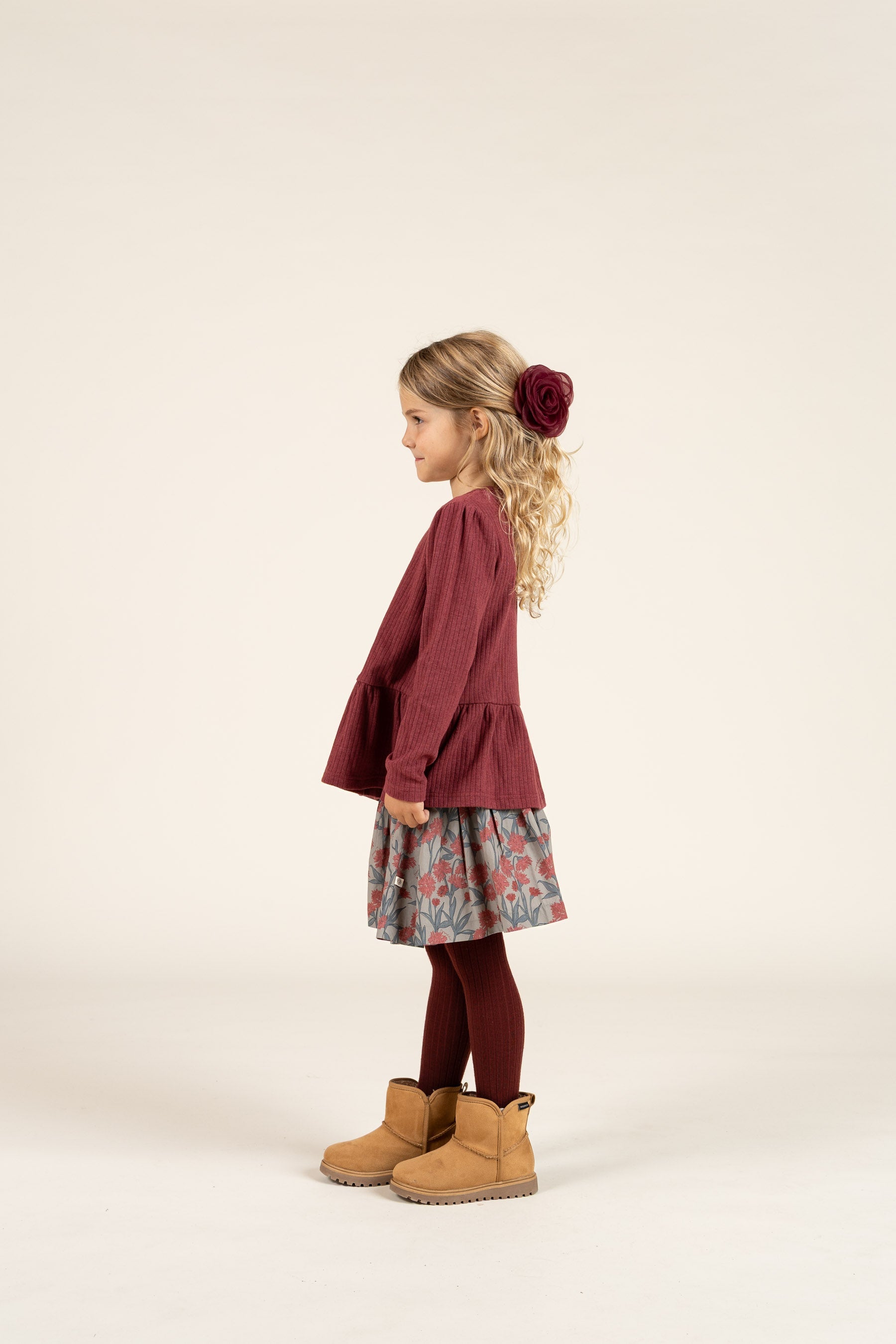 Blød Ribbluse med Peplum - Kids - Burgundy Melange | 100700 Alana