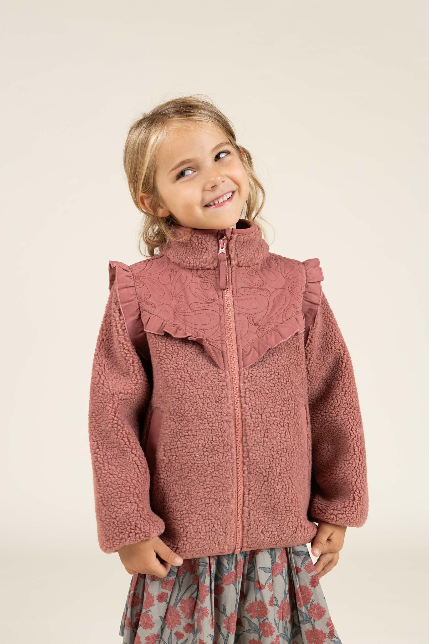 Teddyjakke med lynlås og flæser - Kids - Old Rose | 100636 Madison