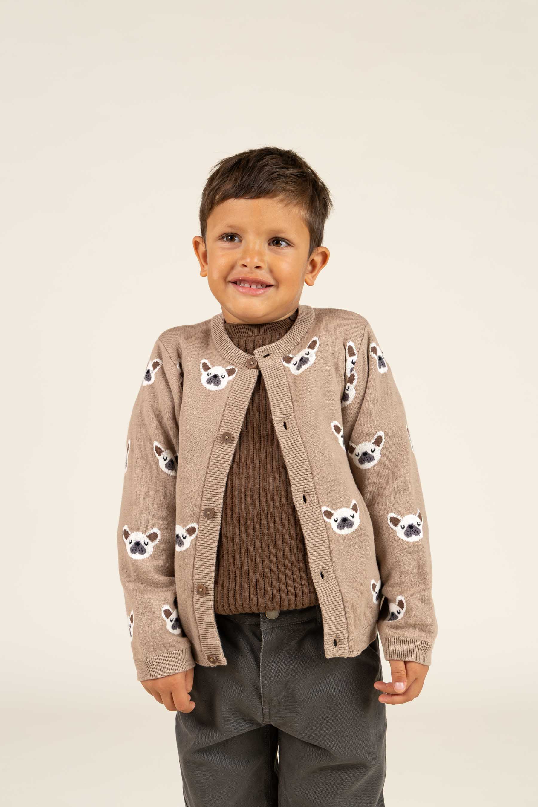 Jaquardstrikket Cardigan i Bomuld - Kids - Light Brown | 100668 Nico