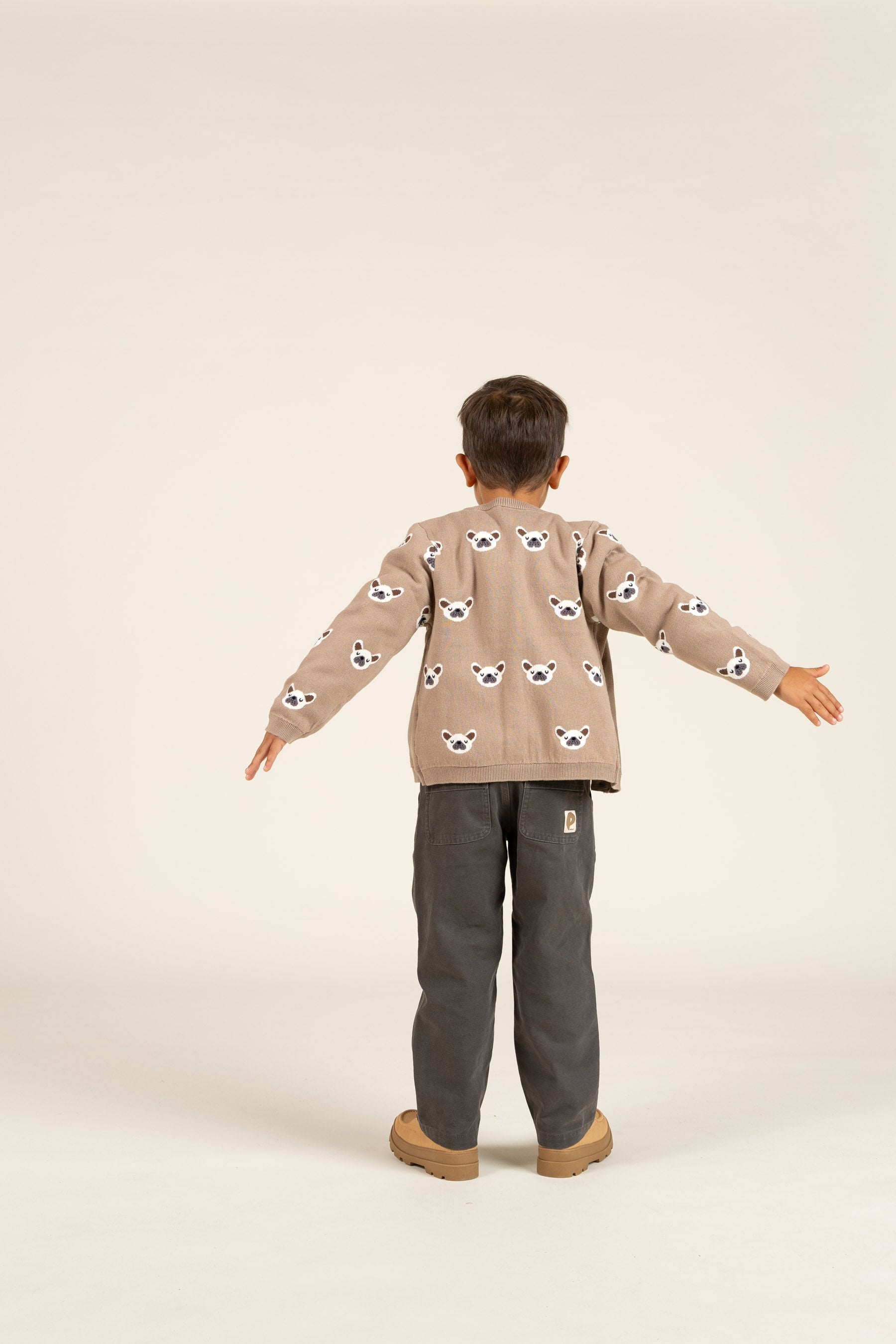 Jaquardstrikket Cardigan i Bomuld - Kids - Light Brown | 100668 Nico