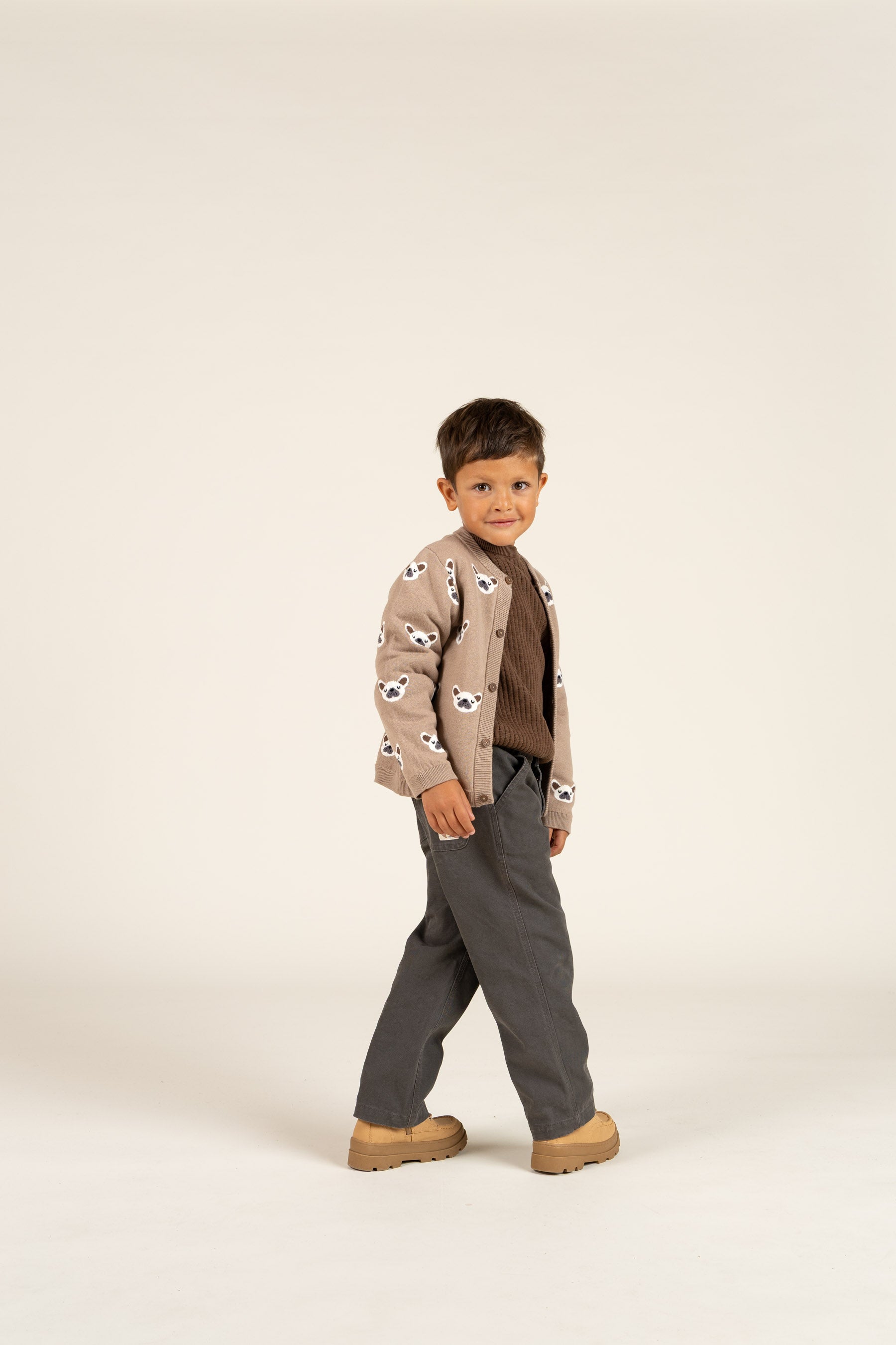 Jaquardstrikket Cardigan i Bomuld - Kids - Light Brown | 100668 Nico