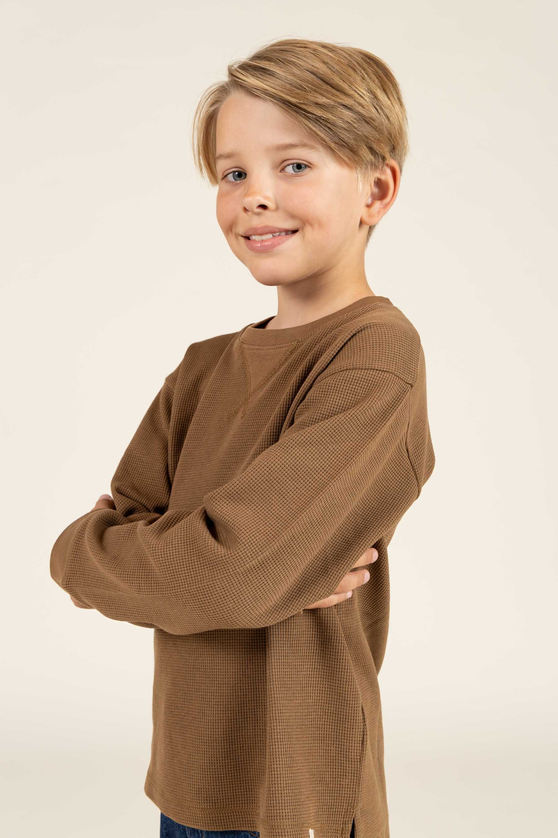 Langærmet T-shirt med struktur - Tween - Coffee | 100706 Malthe