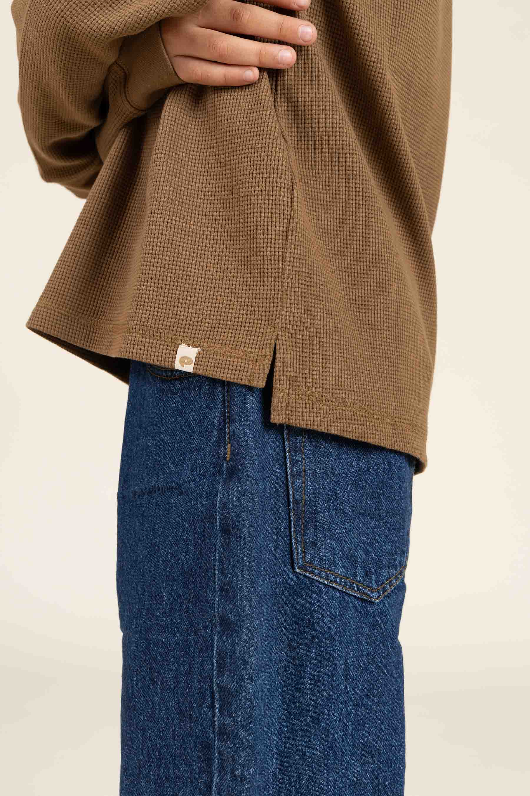 Langærmet T-shirt med struktur - Tween - Coffee | 100706 Malthe