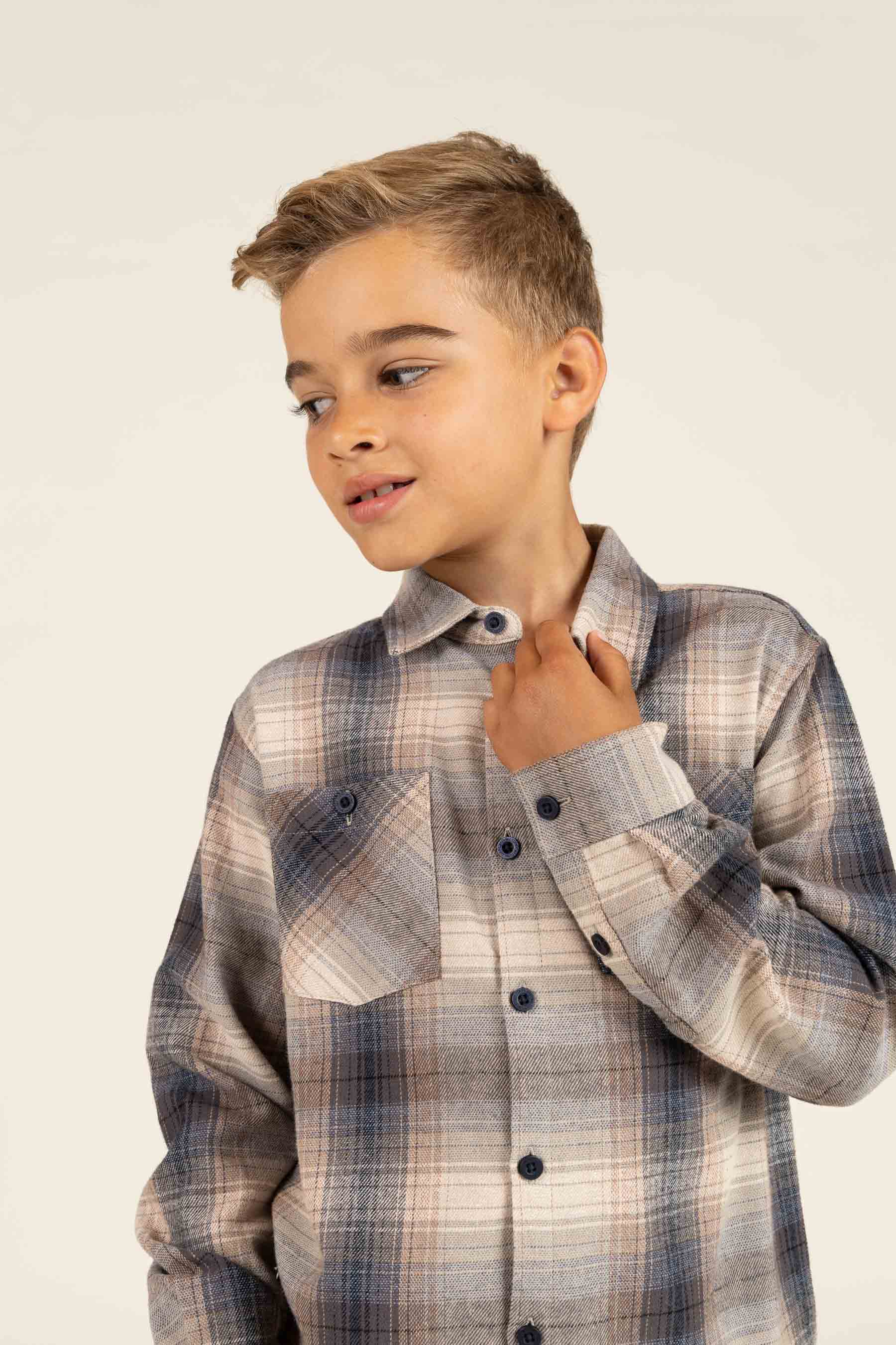 Ternet flannelskjorte - Tween - Brown Navy Check | 100527 Henry