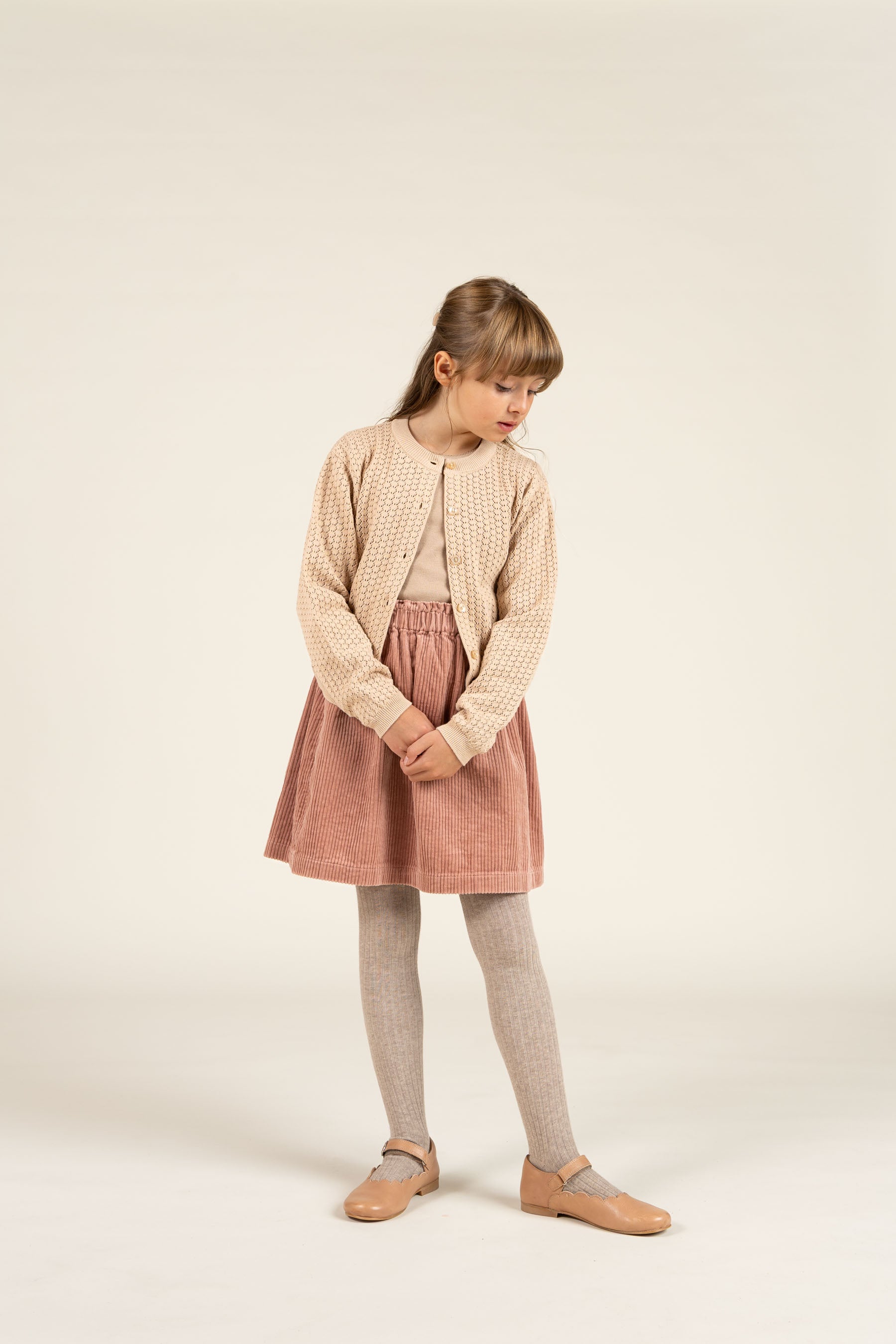 Bomulds Cardigan i pointelle strik - Tween - Caffe Latte | 100684 Esme