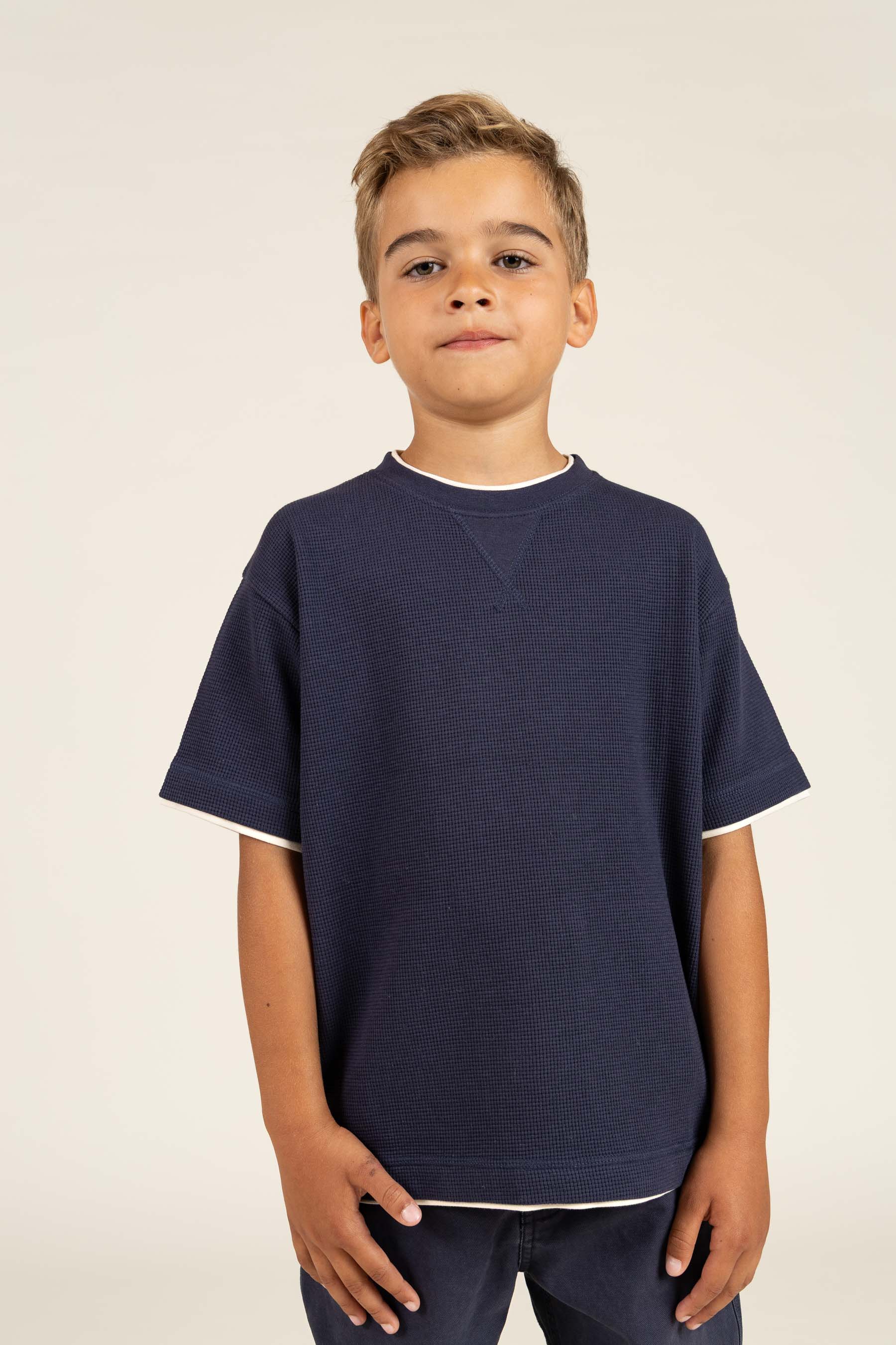 Kortærmet T-shirt med struktur - Tween - Navy | 100710 Malthe