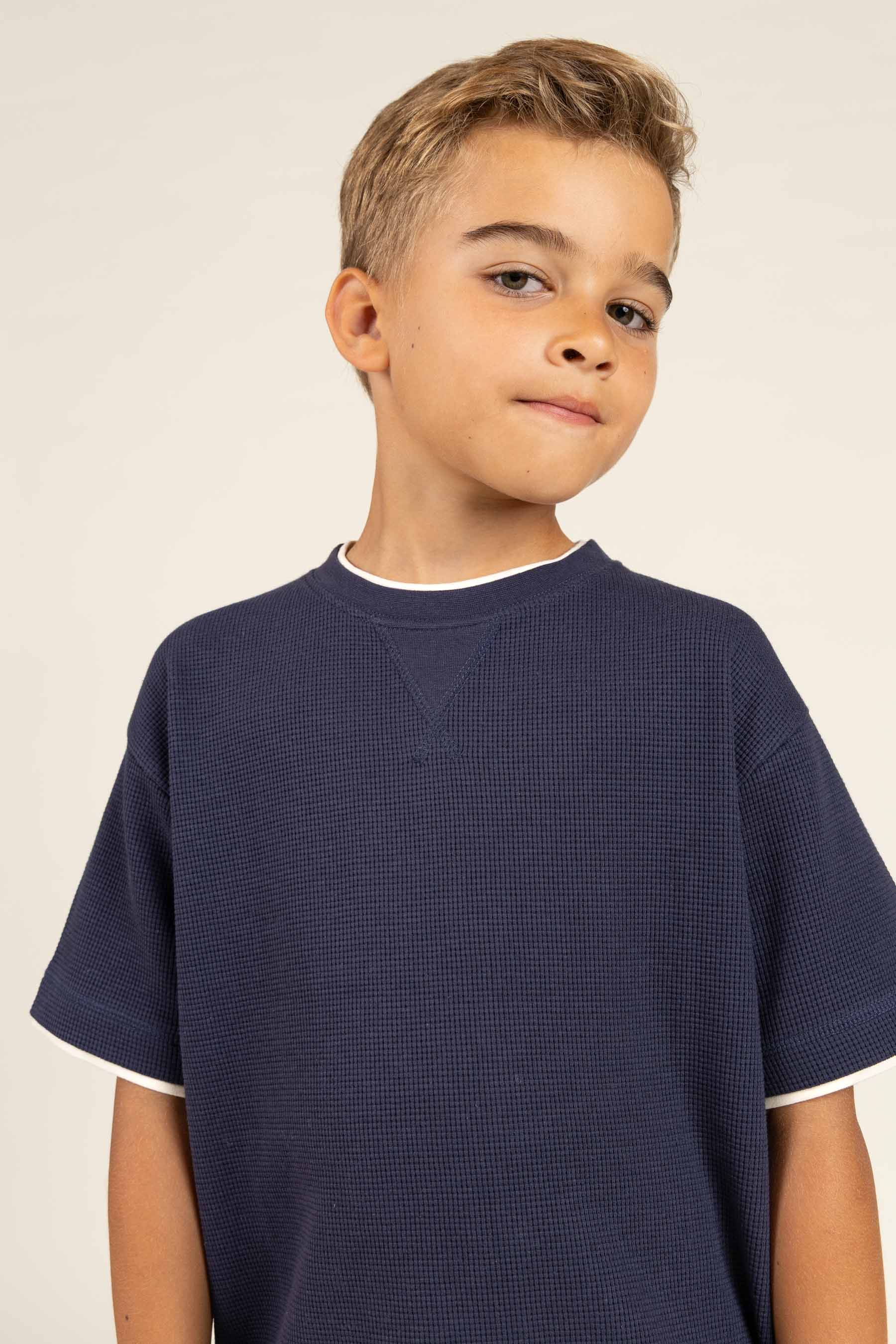 Kortærmet T-shirt med struktur - Tween - Navy | 100710 Malthe