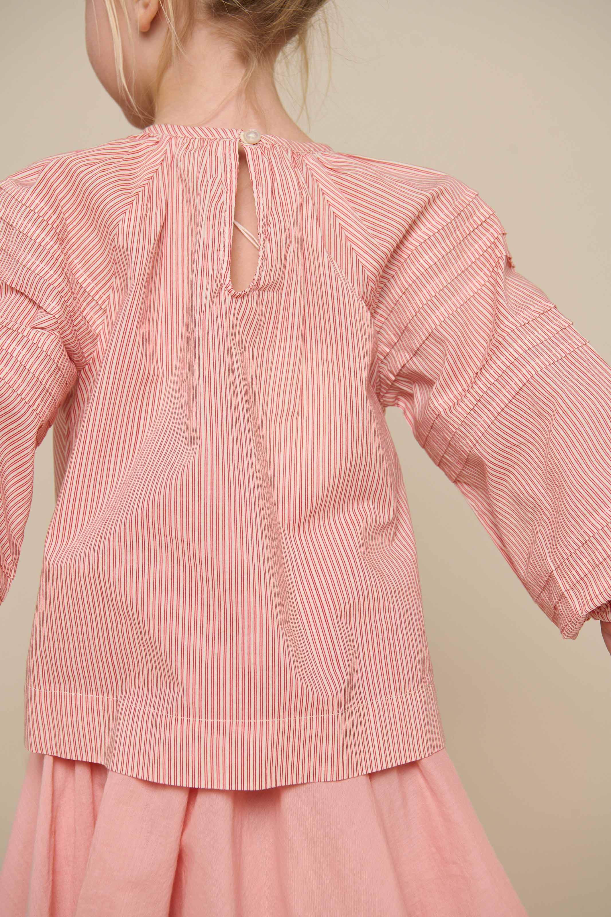 Langærmet stribet bluse - Kids - Offwhite/Cherry Red | 100990 Willa