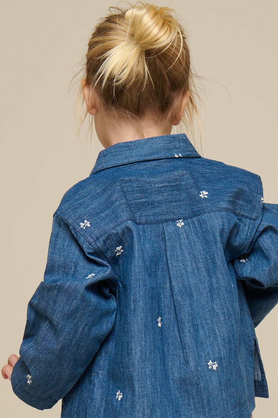 Broderet light-denim skjortejakke - Kids - Blue Denim | 101051 Isabella