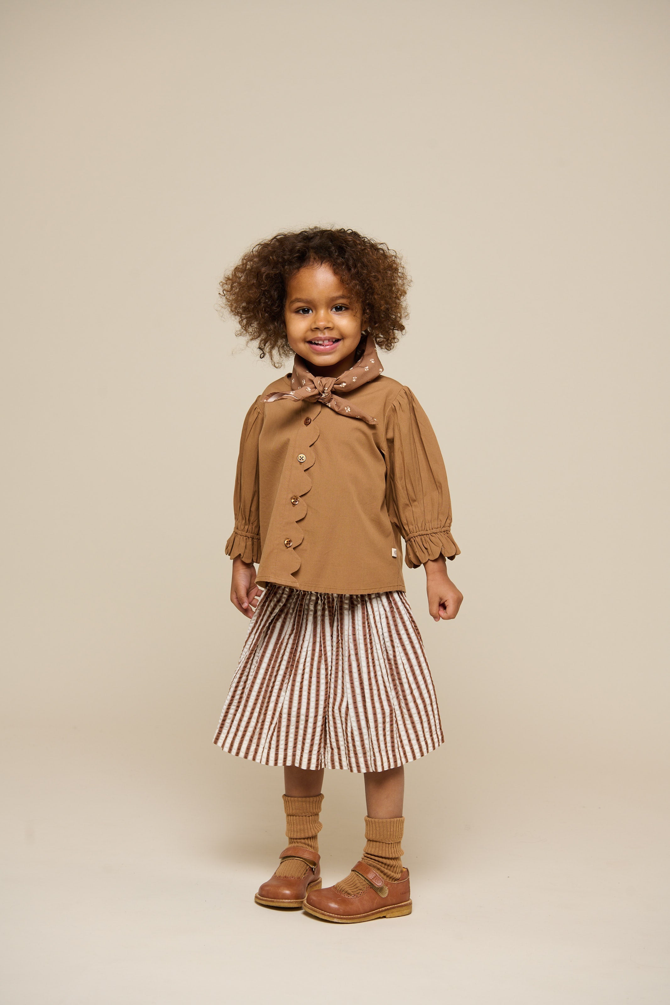 Stribet seersucker nederdel - Kids - Brown | 101193 Nadia
