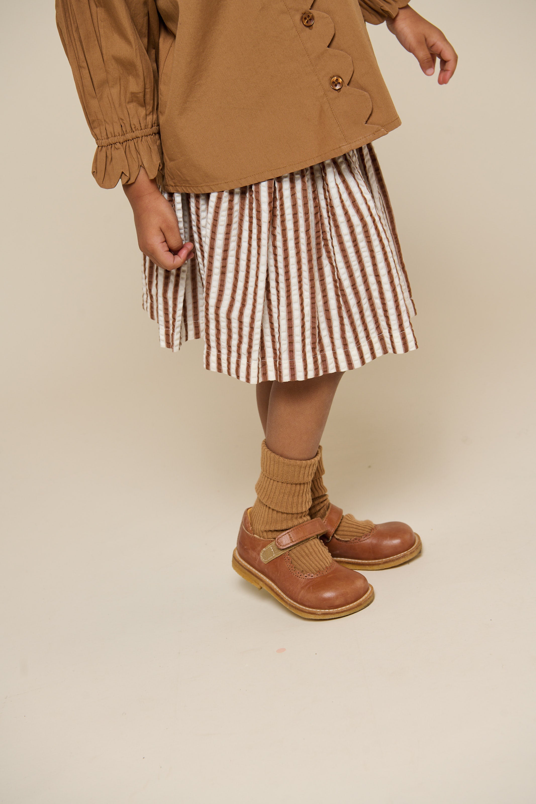 Stribet seersucker nederdel - Kids - Brown | 101193 Nadia