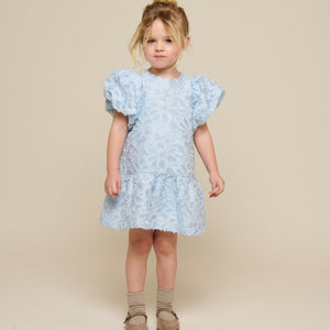 Jacquardkjole i bomuldsblanding - Kids - Light Blue | 100994 Giselle