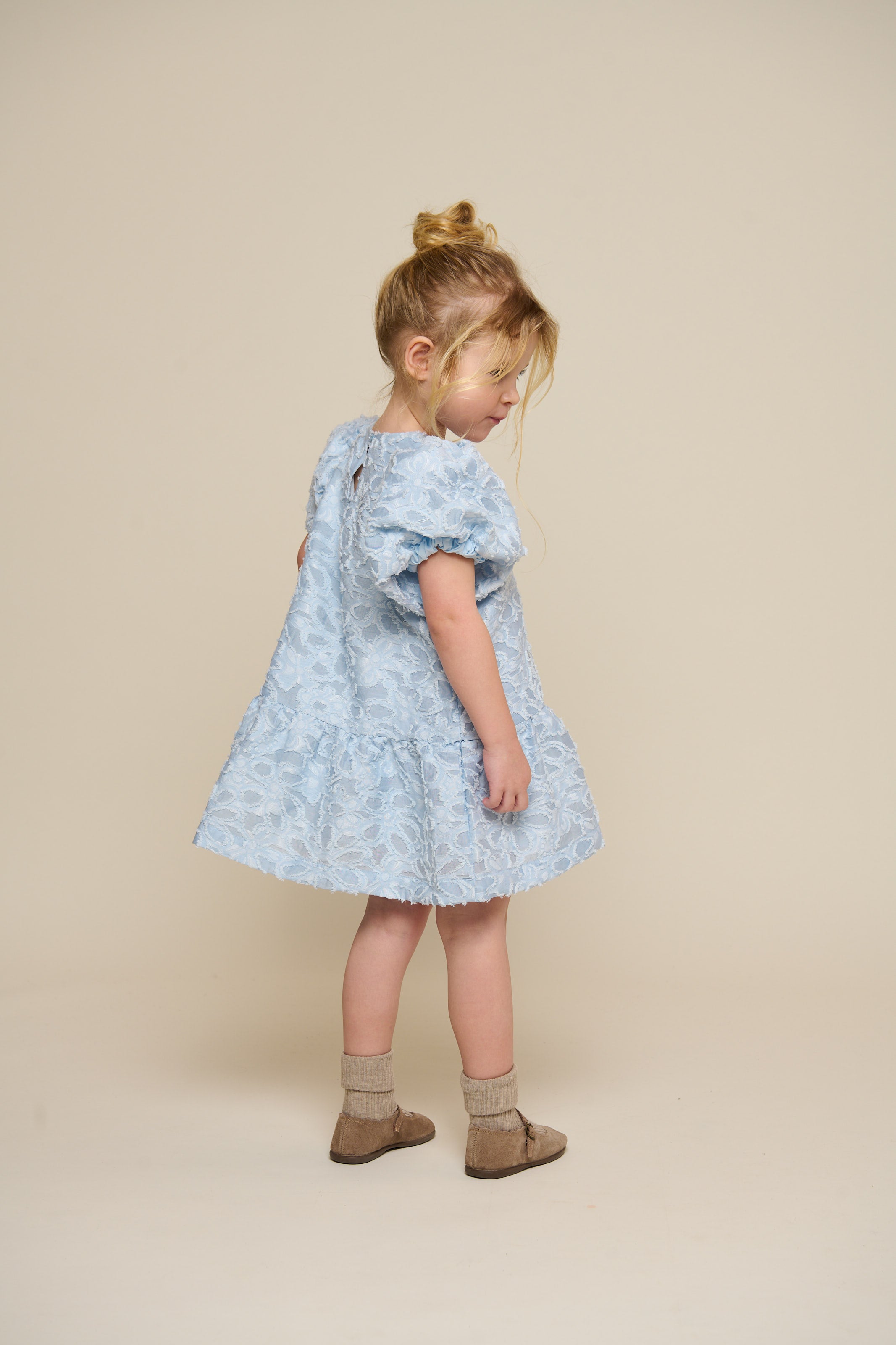 Jacquardkjole i bomuldsblanding - Kids - Light Blue | 100994 Giselle