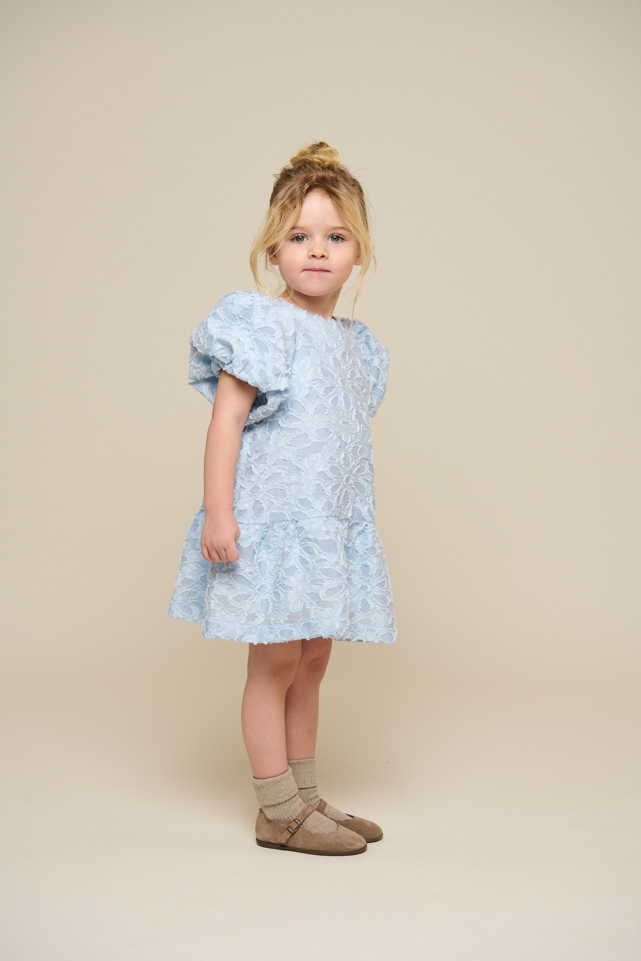 Jacquardkjole i bomuldsblanding - Kids - Light Blue | 100994 Giselle