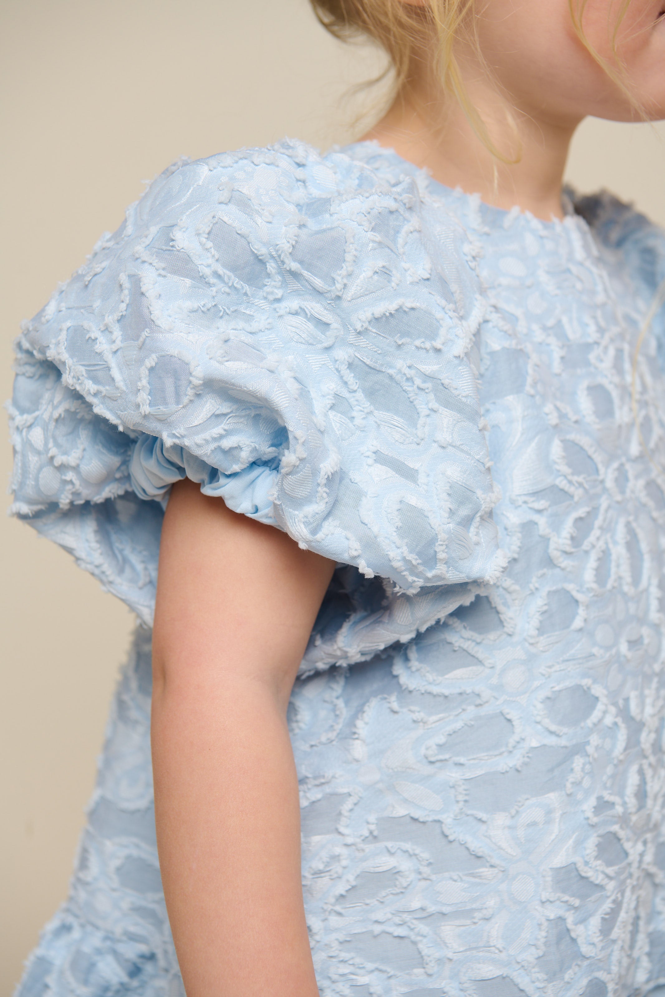 Jacquardkjole i bomuldsblanding - Kids - Light Blue | 100994 Giselle