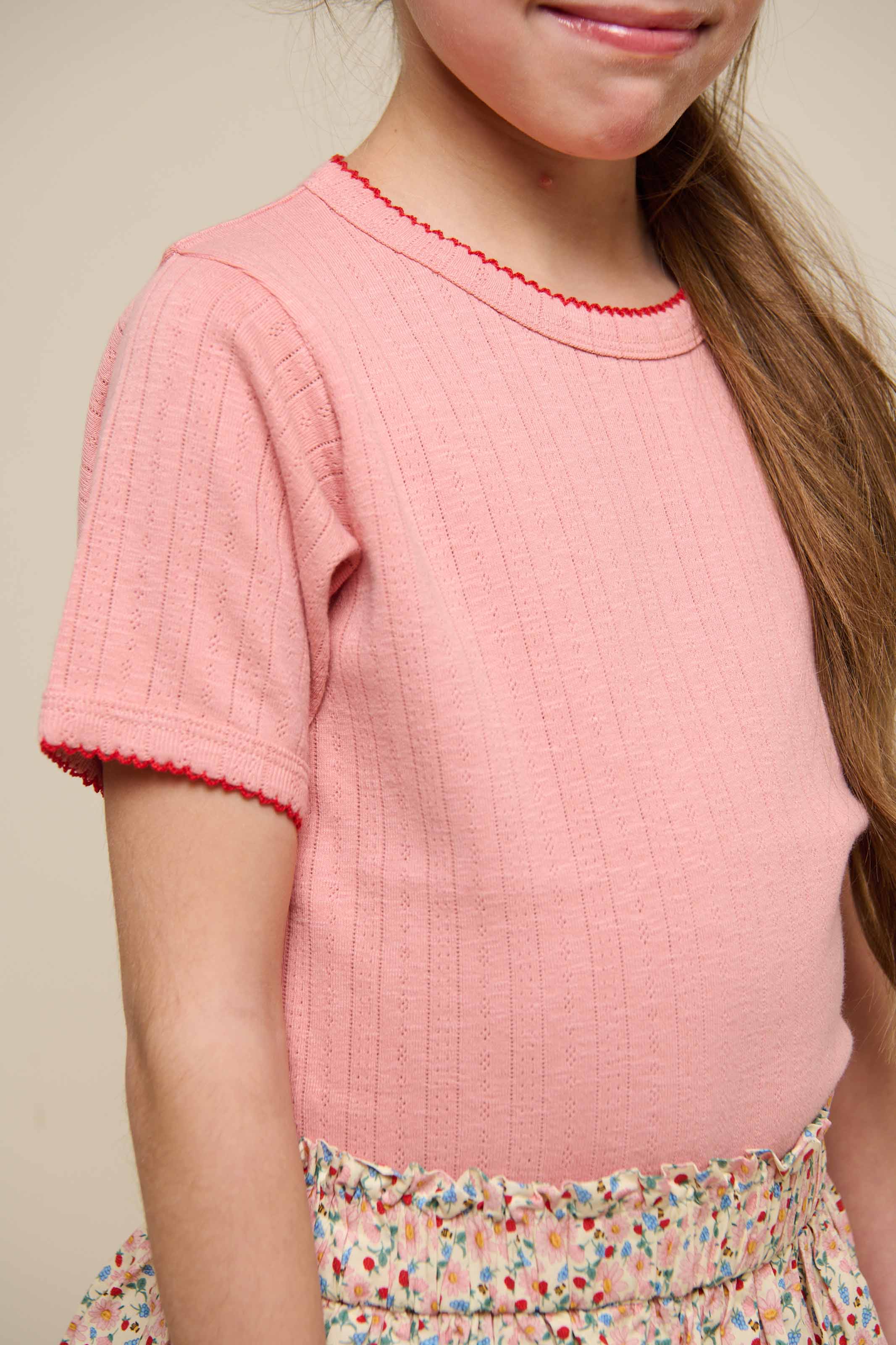 Pointelle T-shirt med kontrast picot - Tween - Rose Tan | 101288 Drew