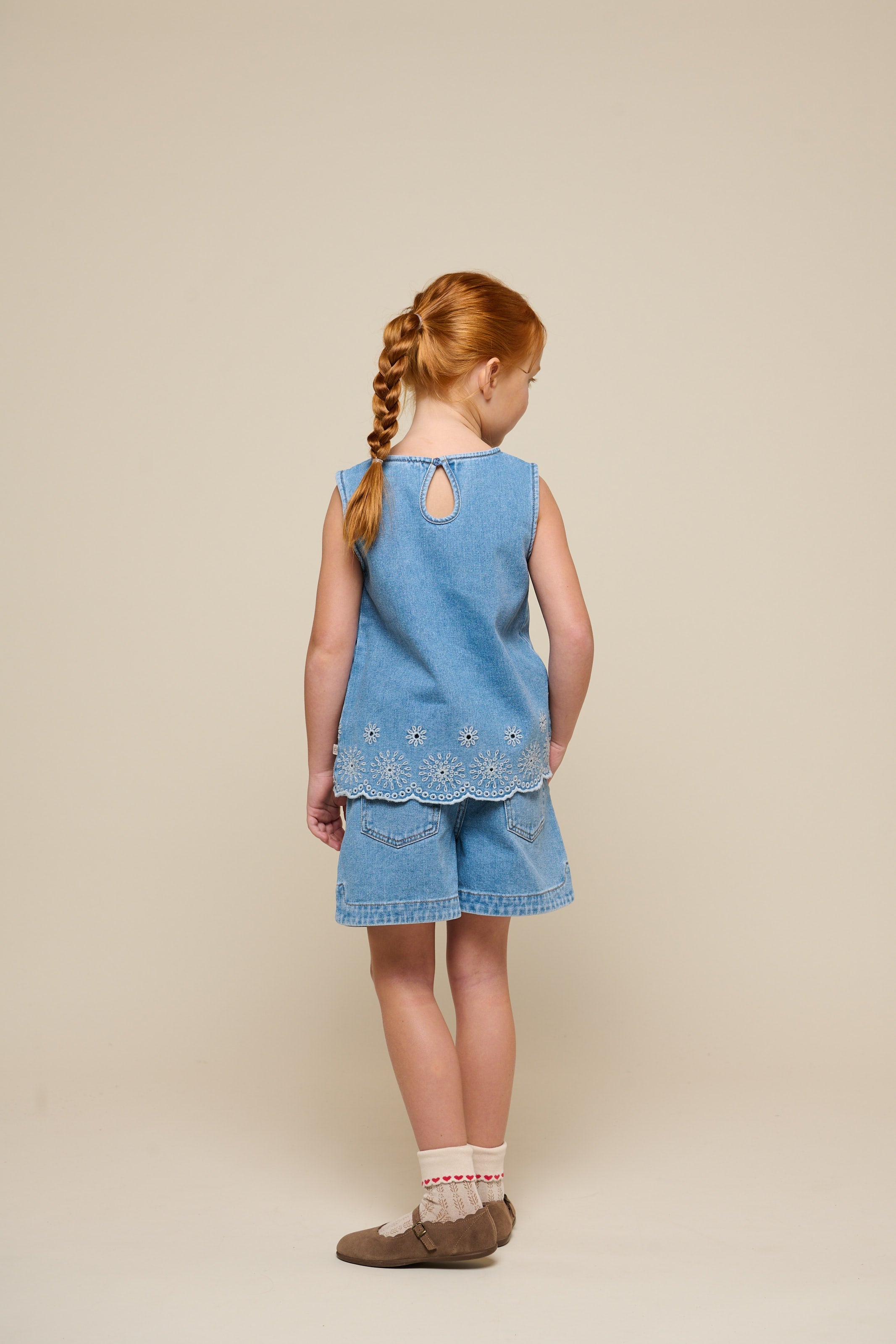 Broderet denim top - Kids - Light Blue Denim | 101020 Vera