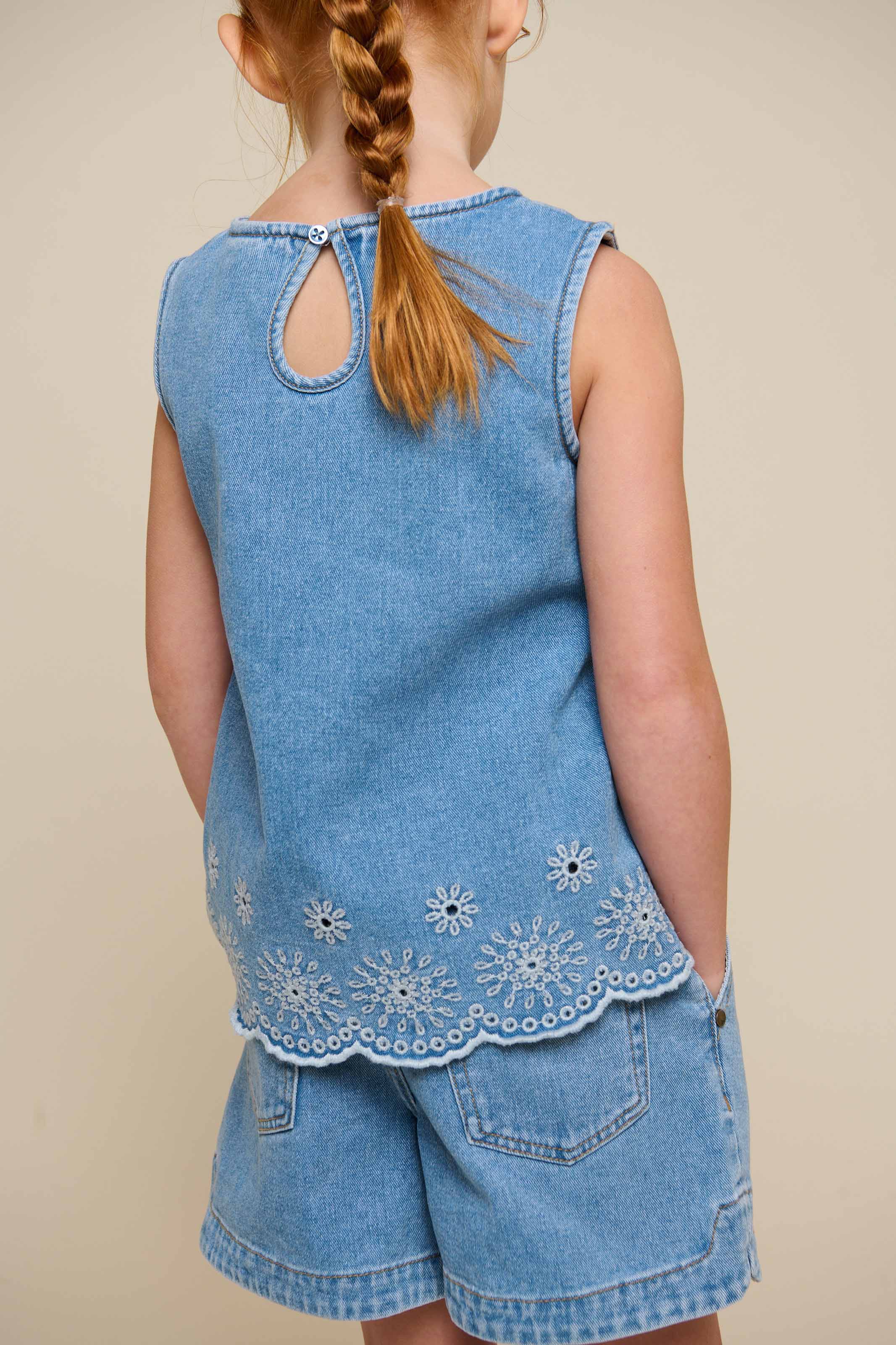 Broderet denim top - Tween - Light Blue Denim | 101021 Vera