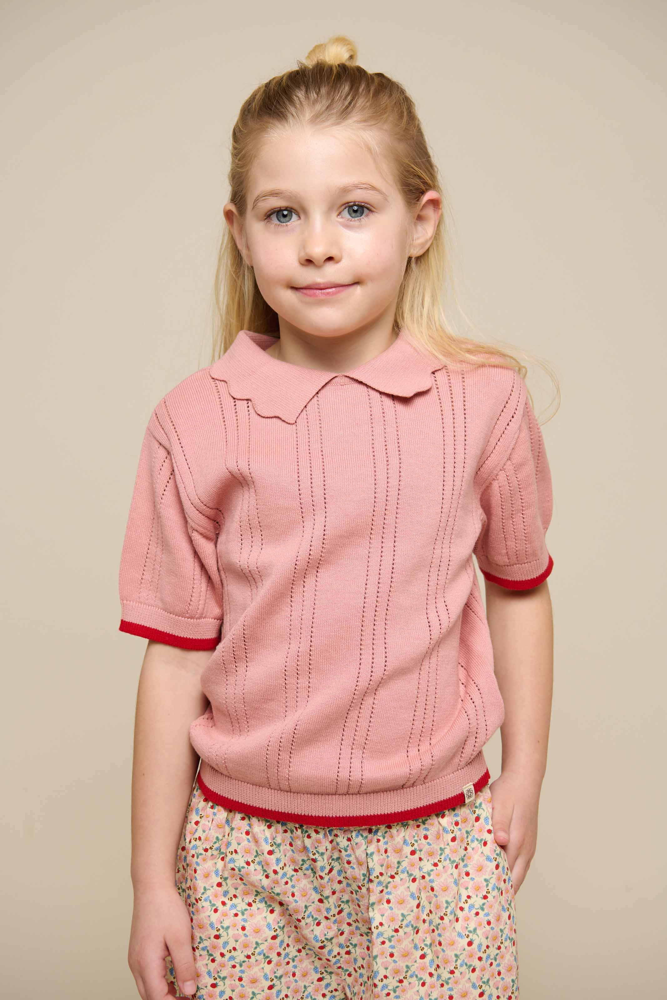 Rosafarvet strikket polo - Tween - Rose | 101242 Helena