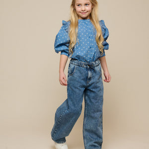 Skjortebluse i printet poplin - Tween - Dusty Blue | 101087 Camilla