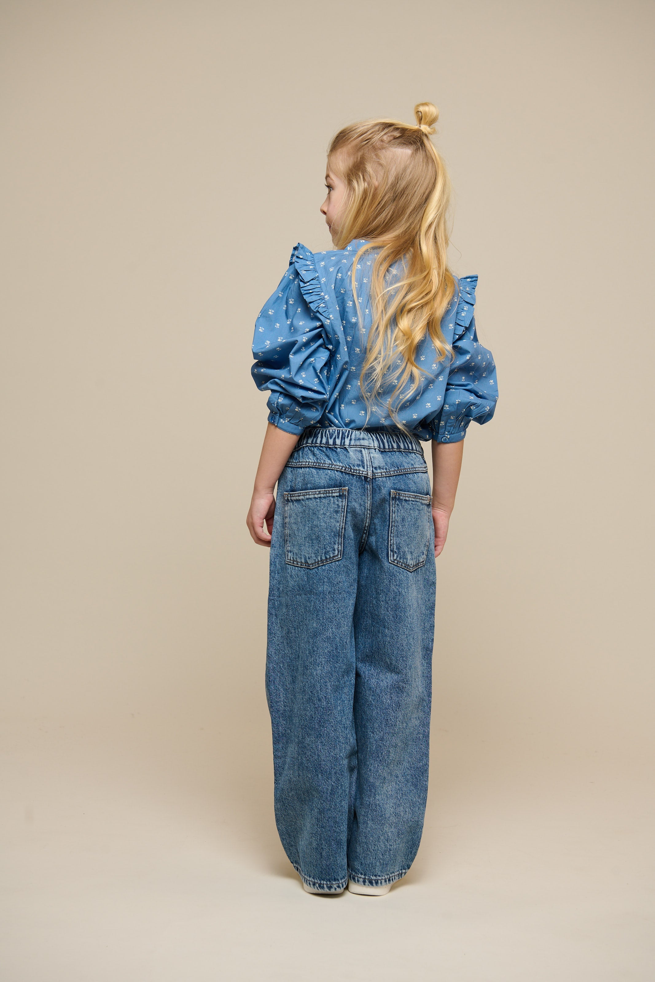 Skjortebluse i printet poplin - Tween - Dusty Blue | 101087 Camilla