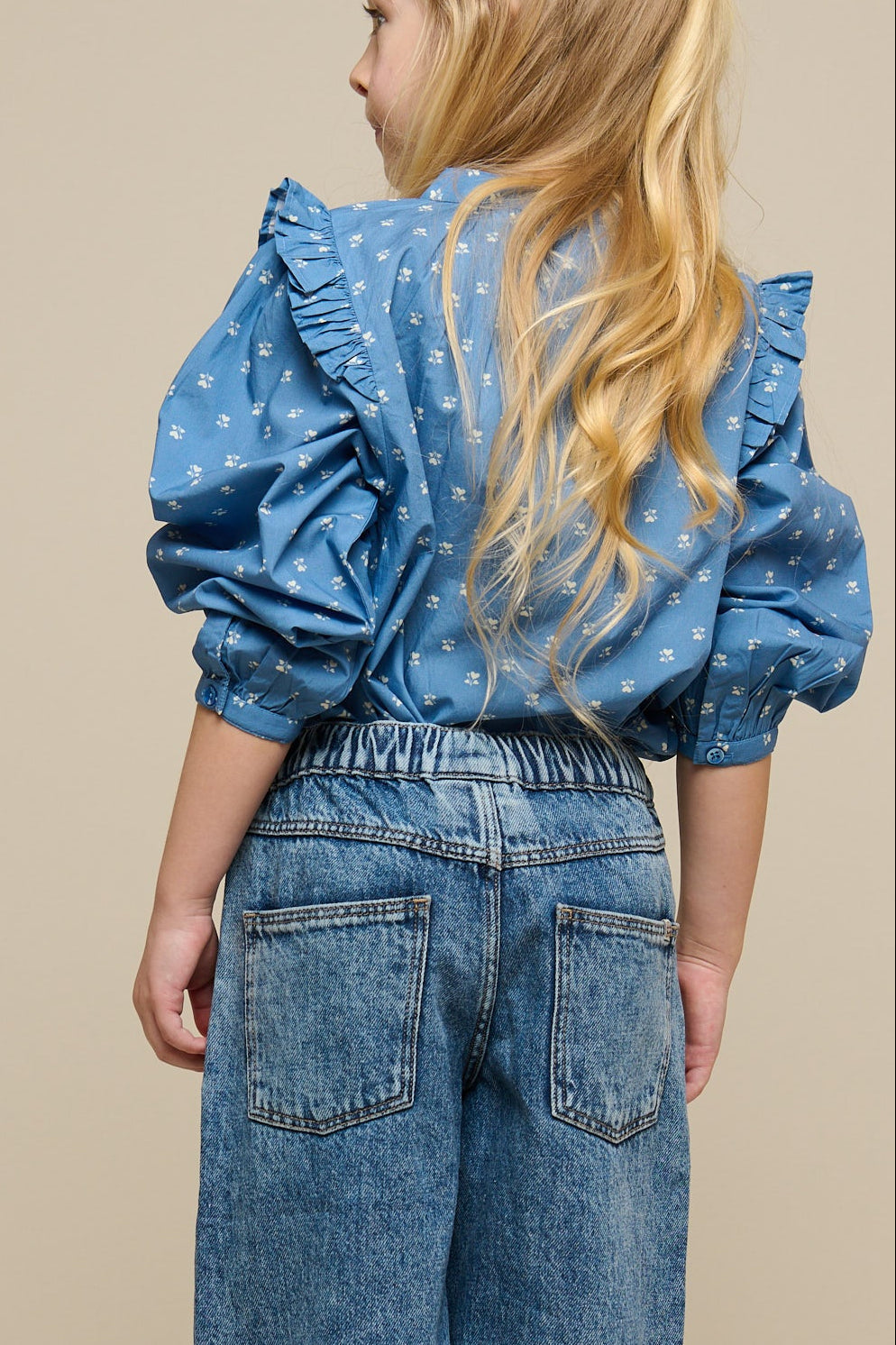 Skjortebluse i printet poplin - Tween - Dusty Blue | 101087 Camilla