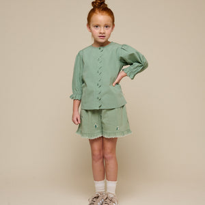 Broderede seersucker shorts - Tween - Dusty Green | 100985 Nora