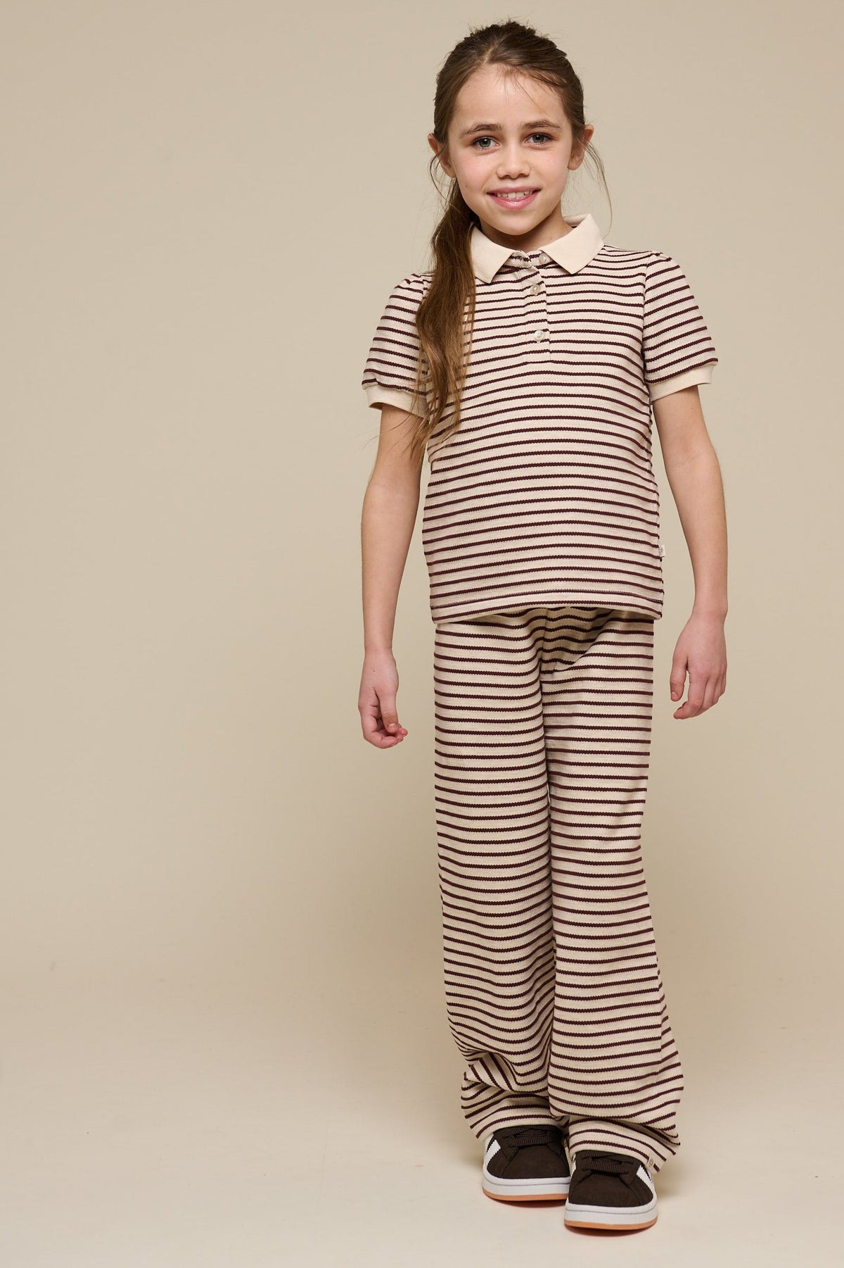 Stribede jersey bukser med vide ben - Tween - Brown | 100997 Emmie