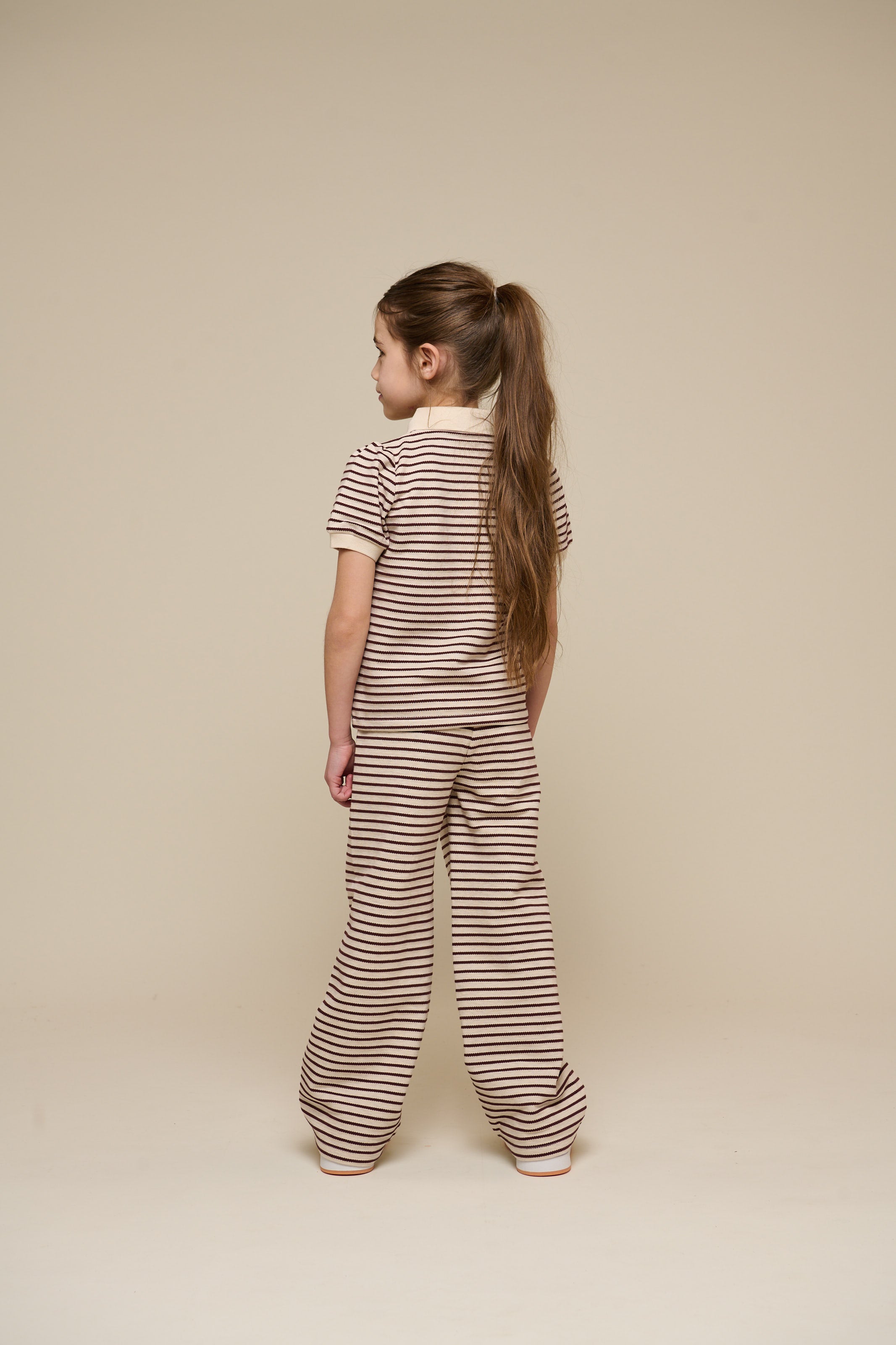 Stribede jersey bukser med vide ben - Tween - Brown | 100997 Emmie