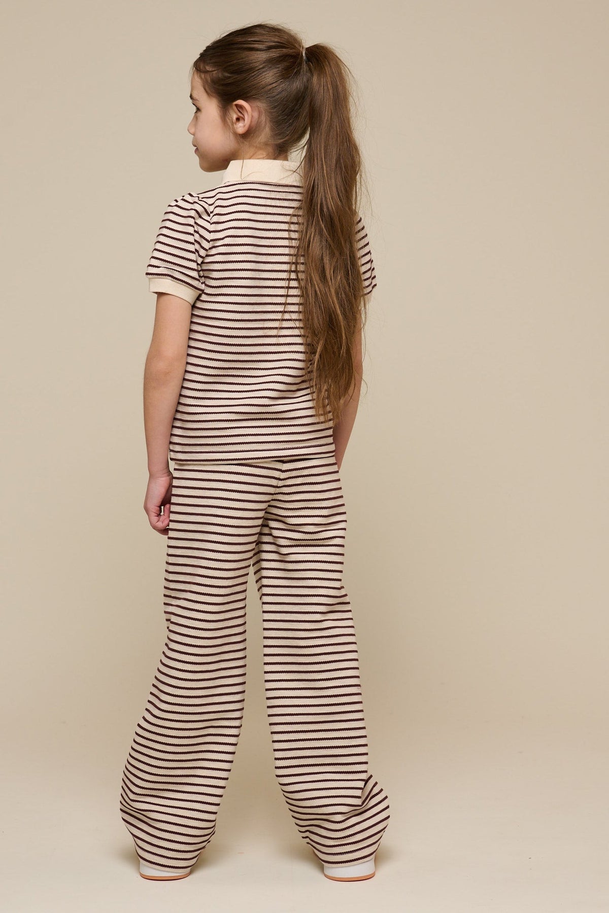 Stribede jersey bukser med vide ben - Tween - Brown | 100997 Emmie