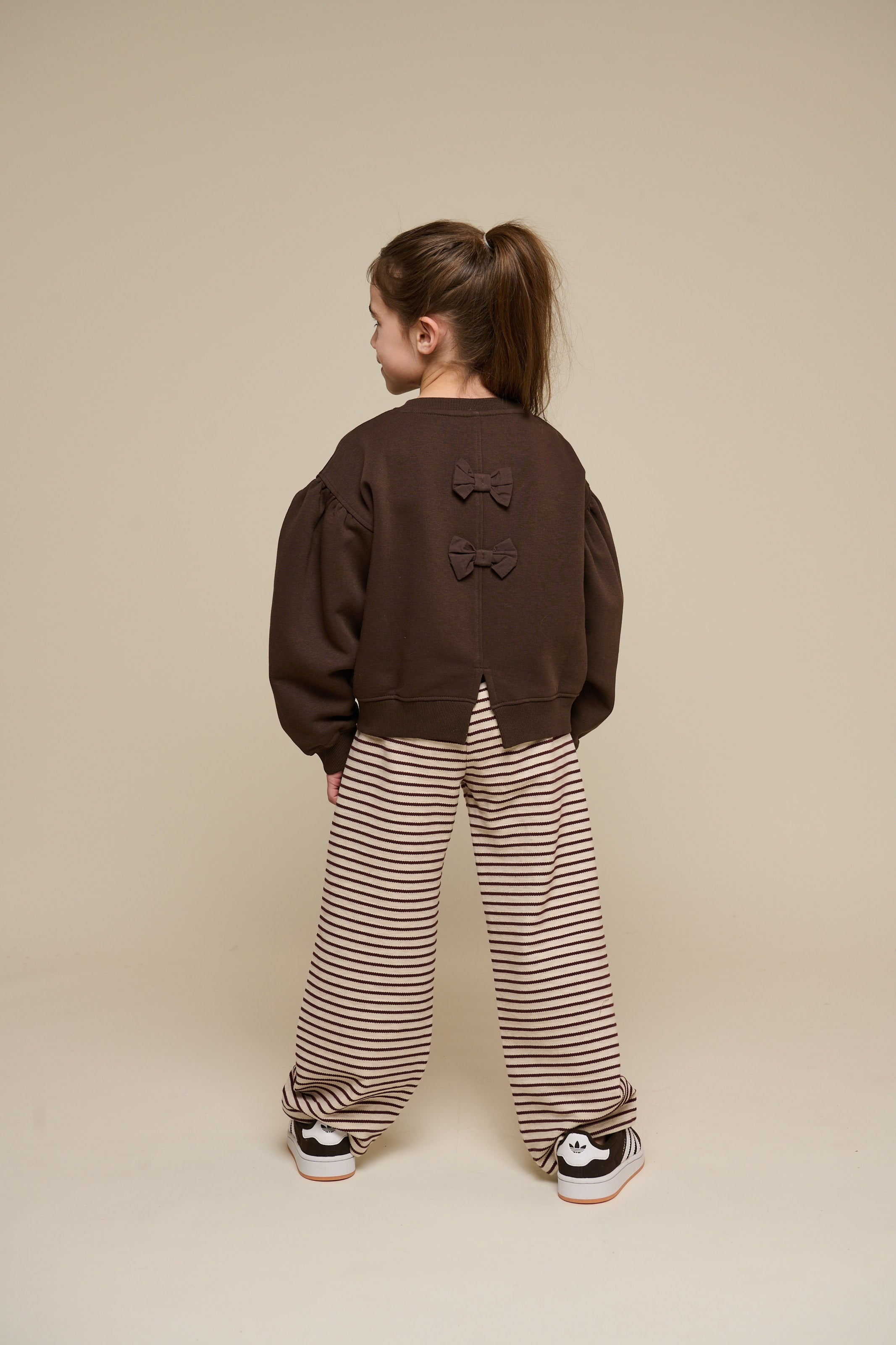 Stribede jersey bukser med vide ben - Tween - Brown | 100997 Emmie