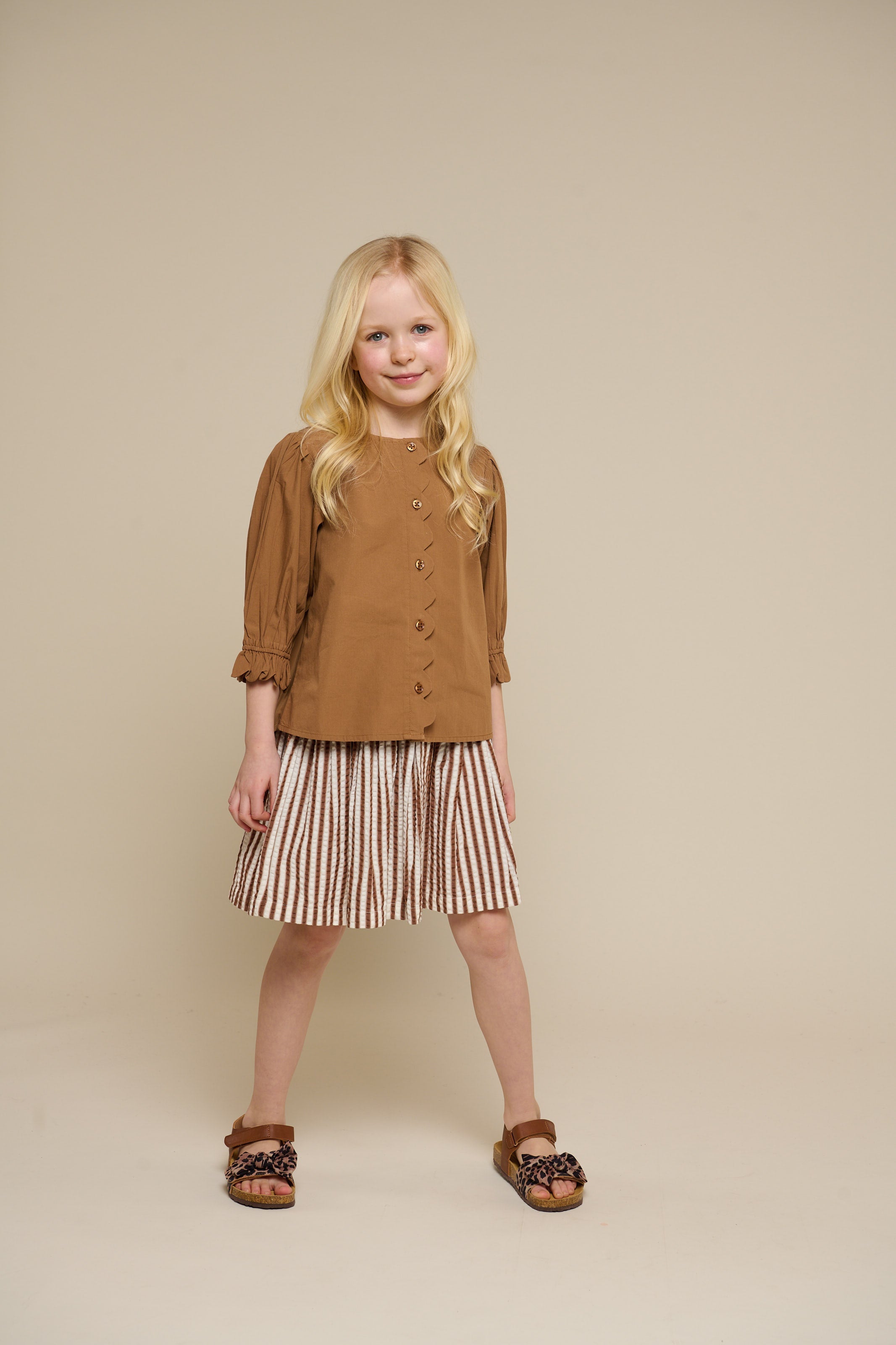Stribet seersucker nederdel - Tween - Brown | 101194 Nadia