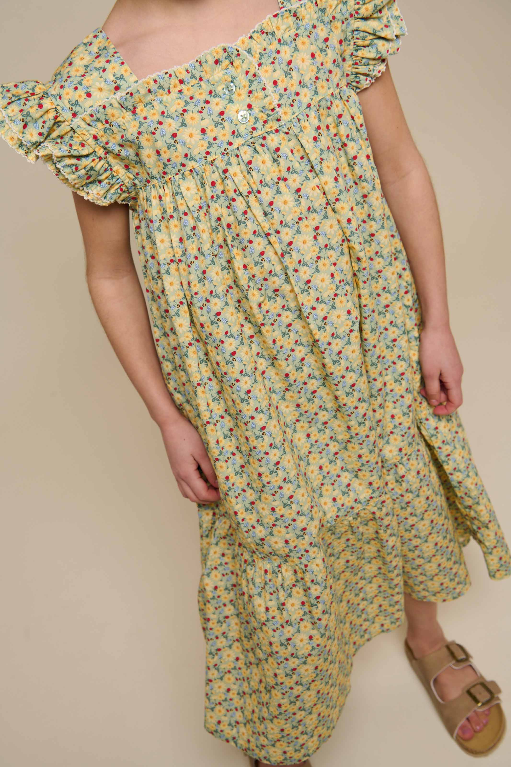 Blomstret poplinkjole - Tween - Green | 100963 Poppy