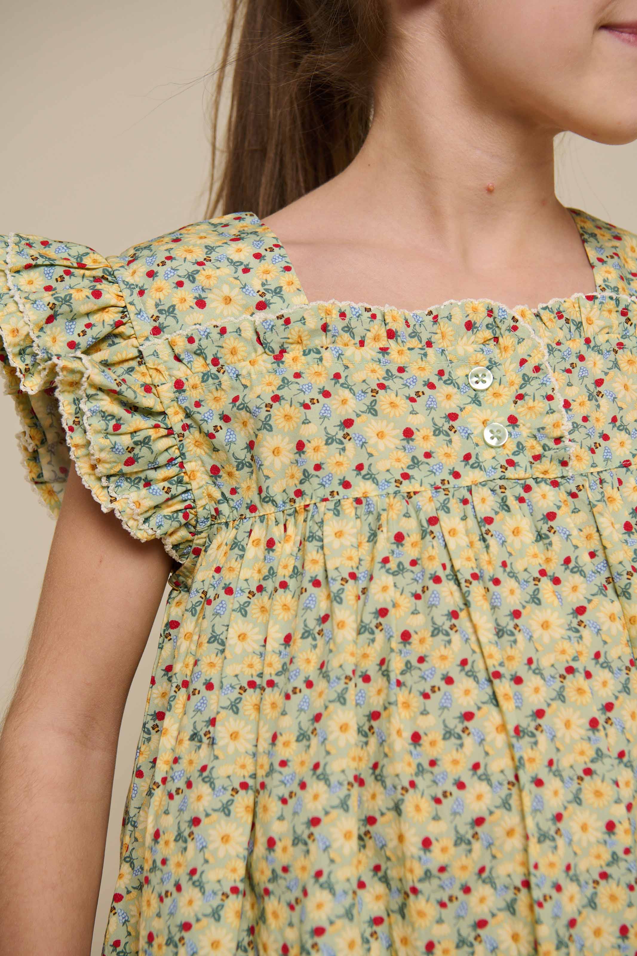 Blomstret poplinkjole - Tween - Green | 100963 Poppy