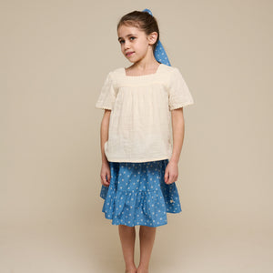 Nederdel i printet poplin - Tween - Dusty Blue | 101085 Camilla