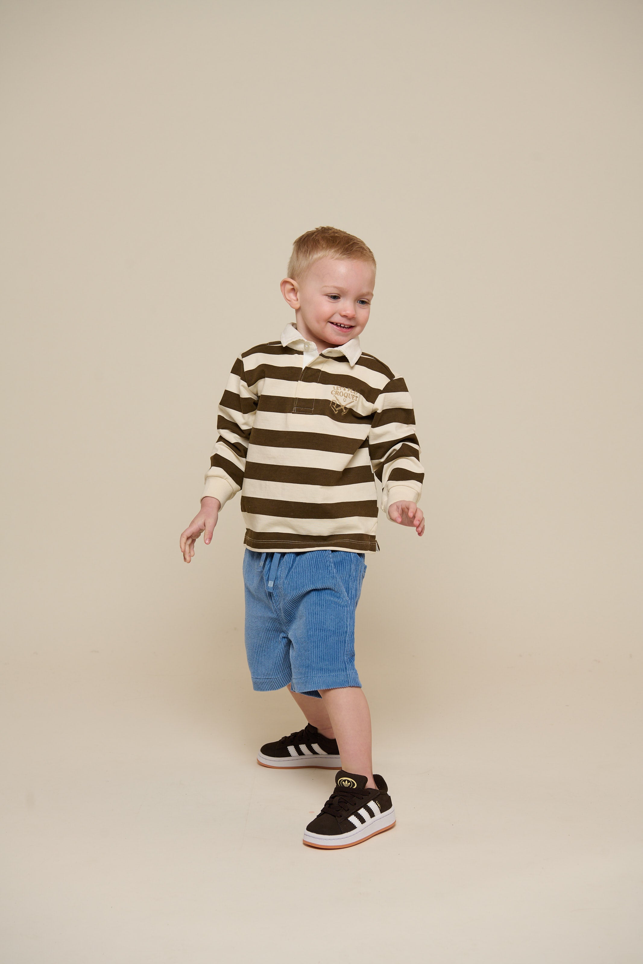 Stribet polo sweatshirt - Kids - Dark Brown/Offwhite | 101397 Marco