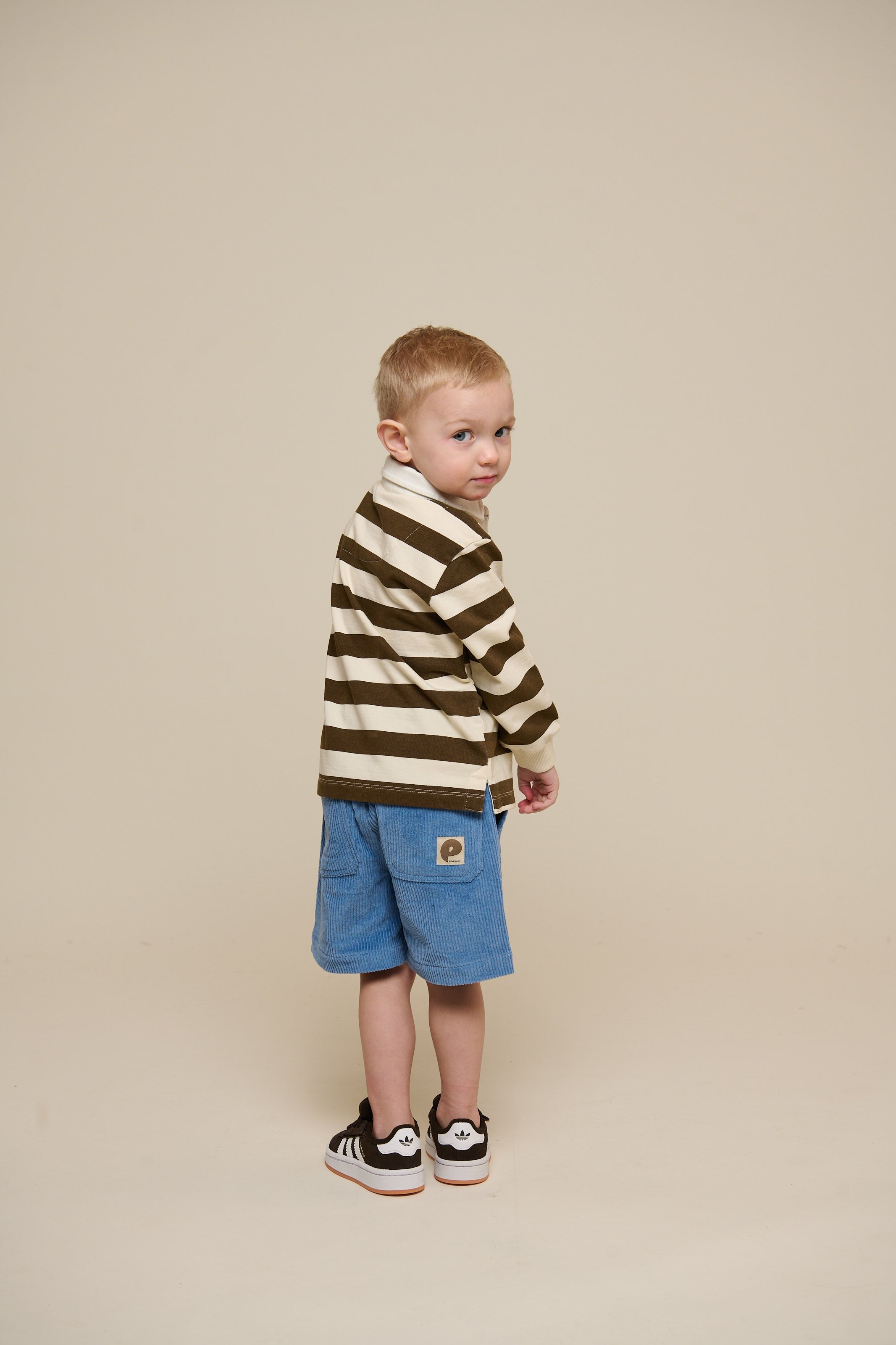Stribet polo sweatshirt - Kids - Dark Brown/Offwhite | 101397 Marco
