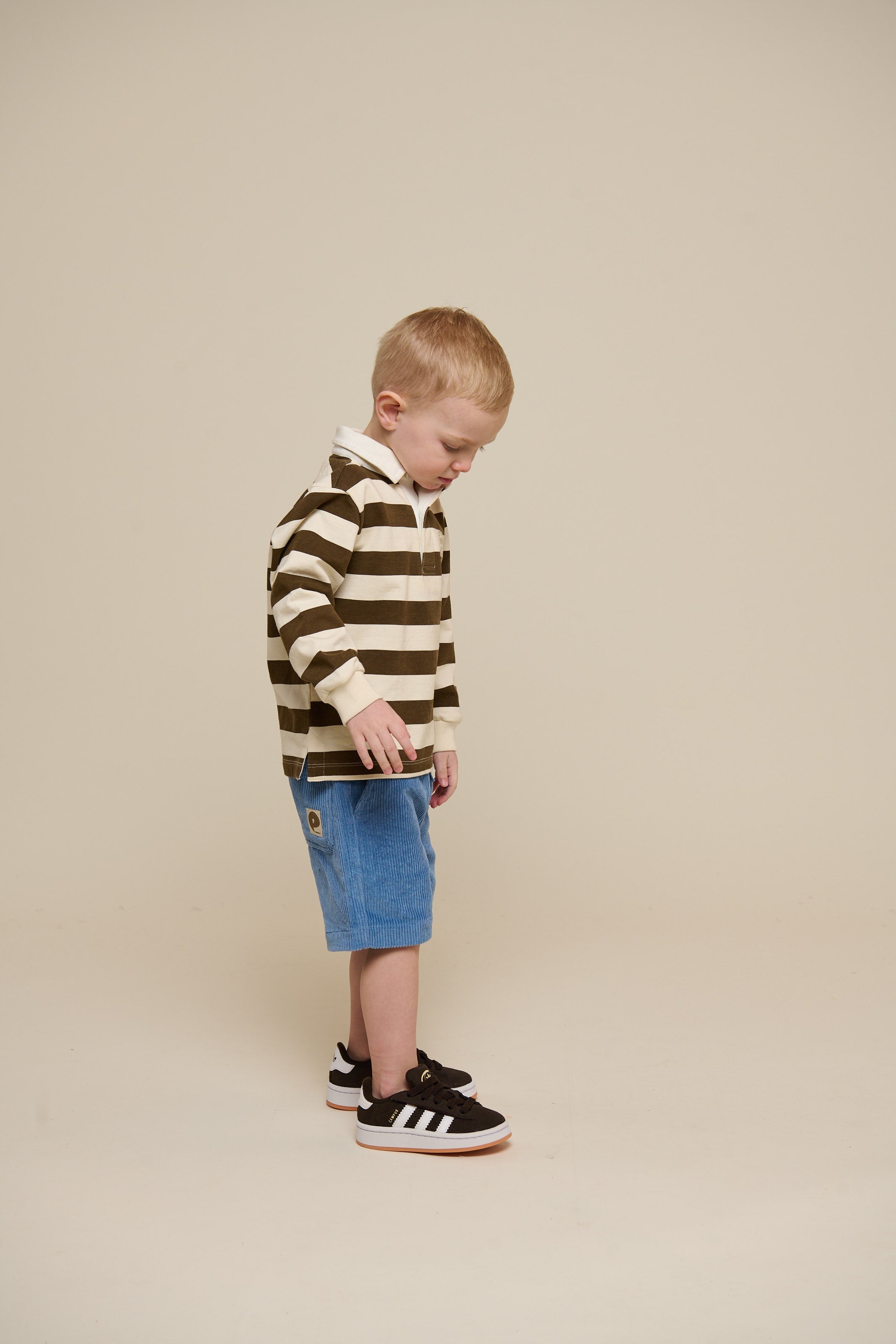 Stribet polo sweatshirt - Kids - Dark Brown/Offwhite | 101397 Marco