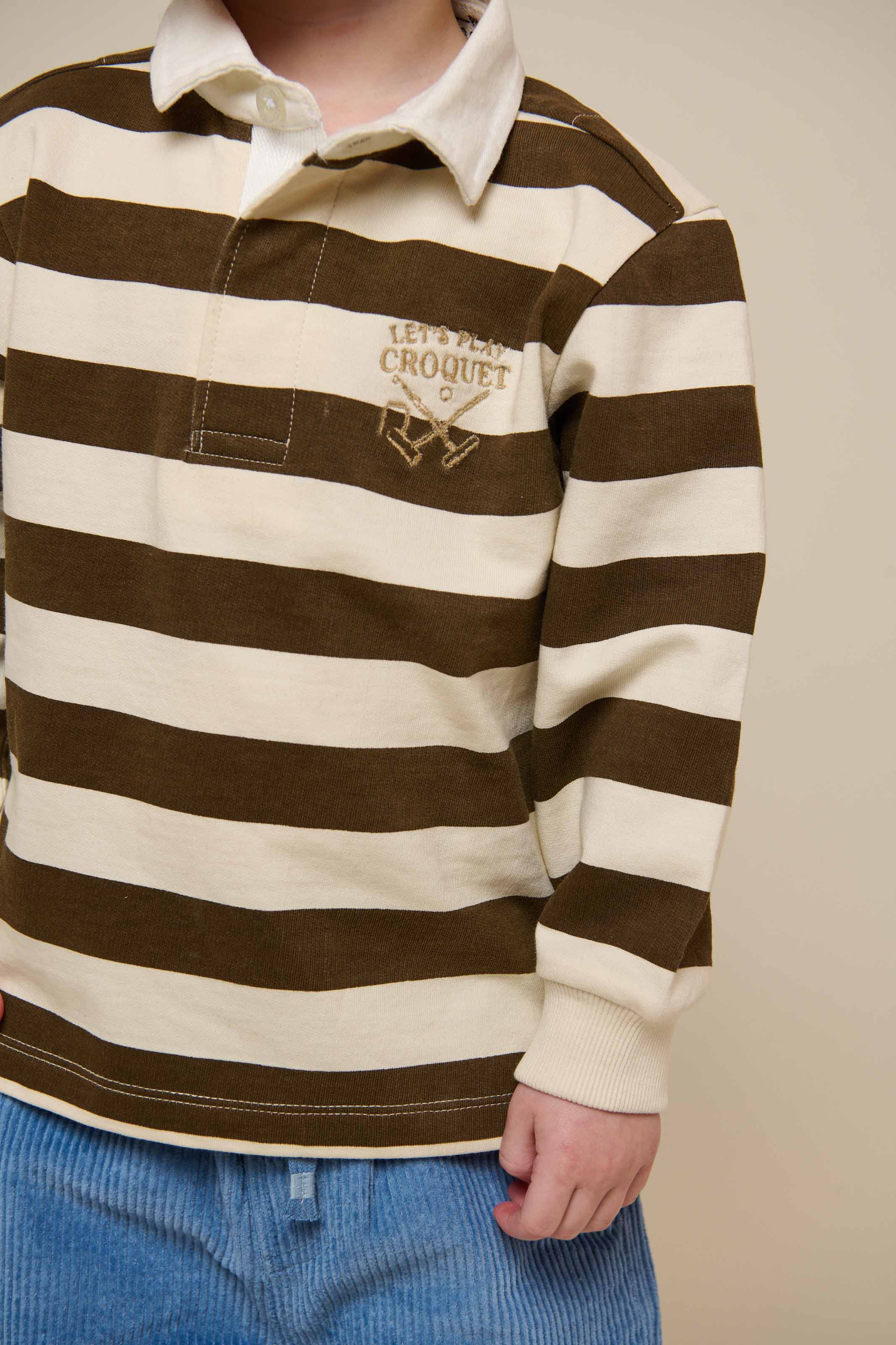 Stribet polo sweatshirt - Kids - Dark Brown/Offwhite | 101397 Marco